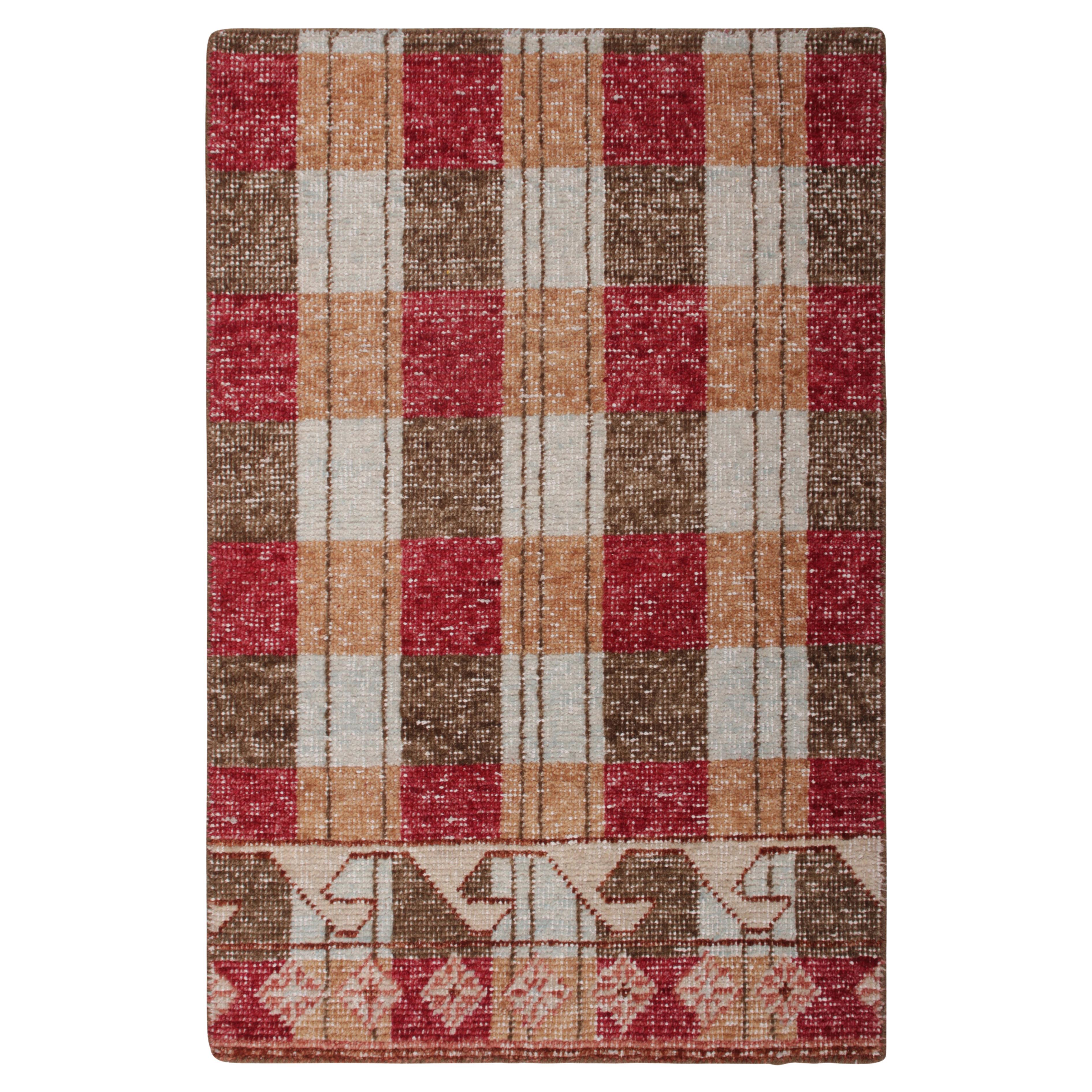Rug & Kilim’s Distressed Style Gift-Size Rug in Beige-Brown, Red and Blue For Sale