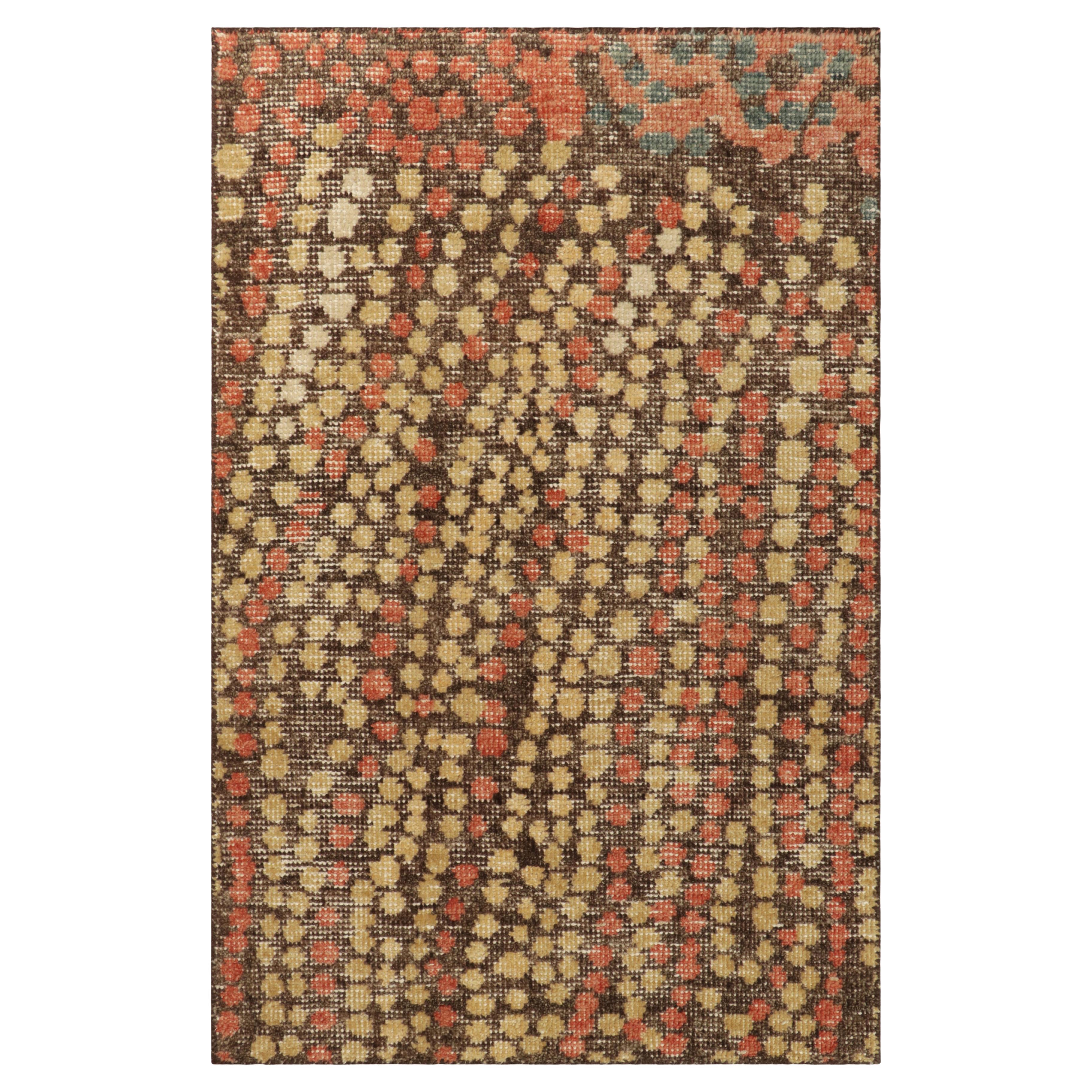 Rug & Kilim’s Distressed Style Gift-Size Rug in Beige-Brown, Red & Blue Dots For Sale