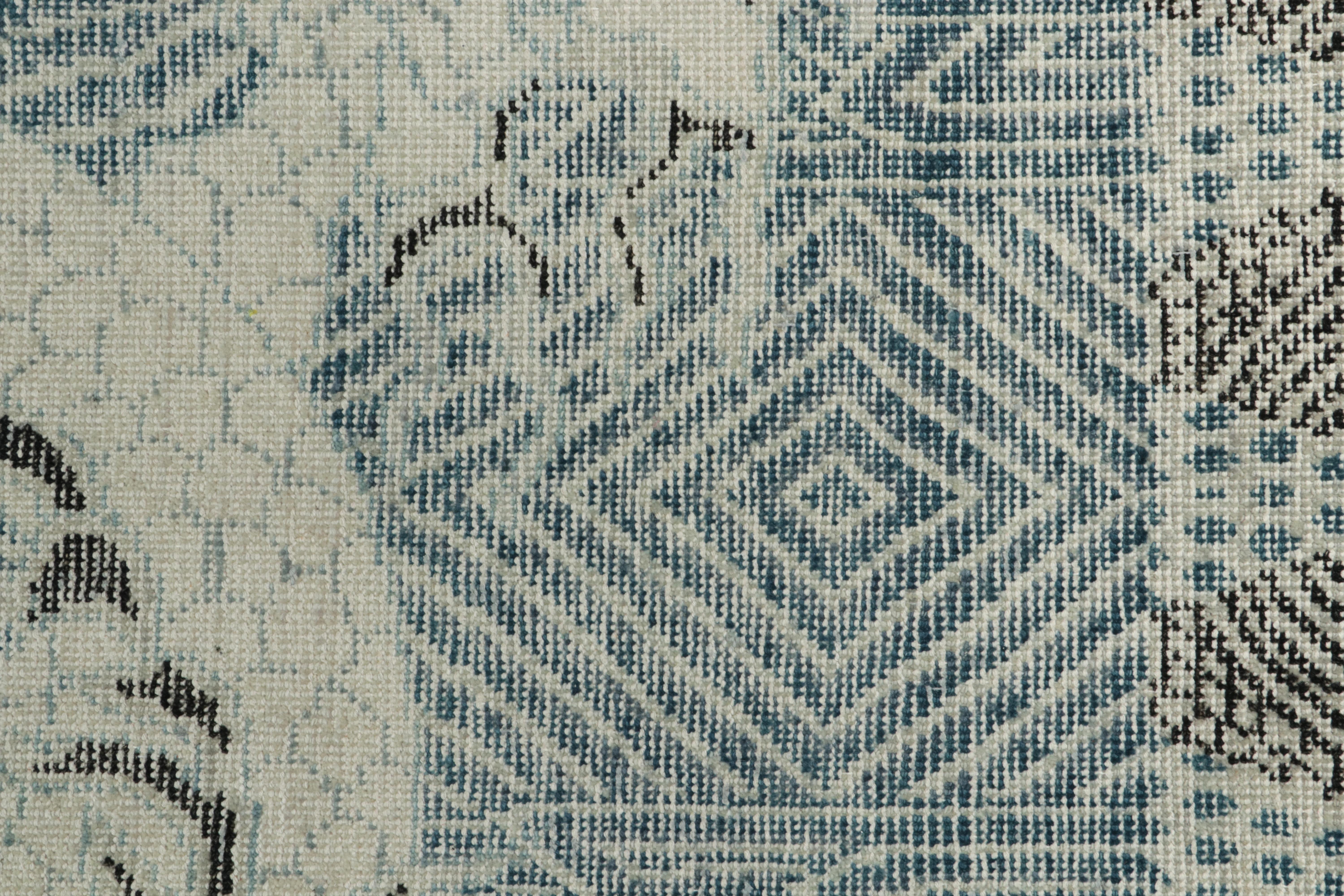 Hand-Knotted Rug & Kilim’s Distressed Style Gift-Size Rug in Blue and White Dragon Pictorials