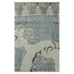 Rug & Kilim’s Distressed Style Gift-Size Rug in Blue and White Dragon Pictorials