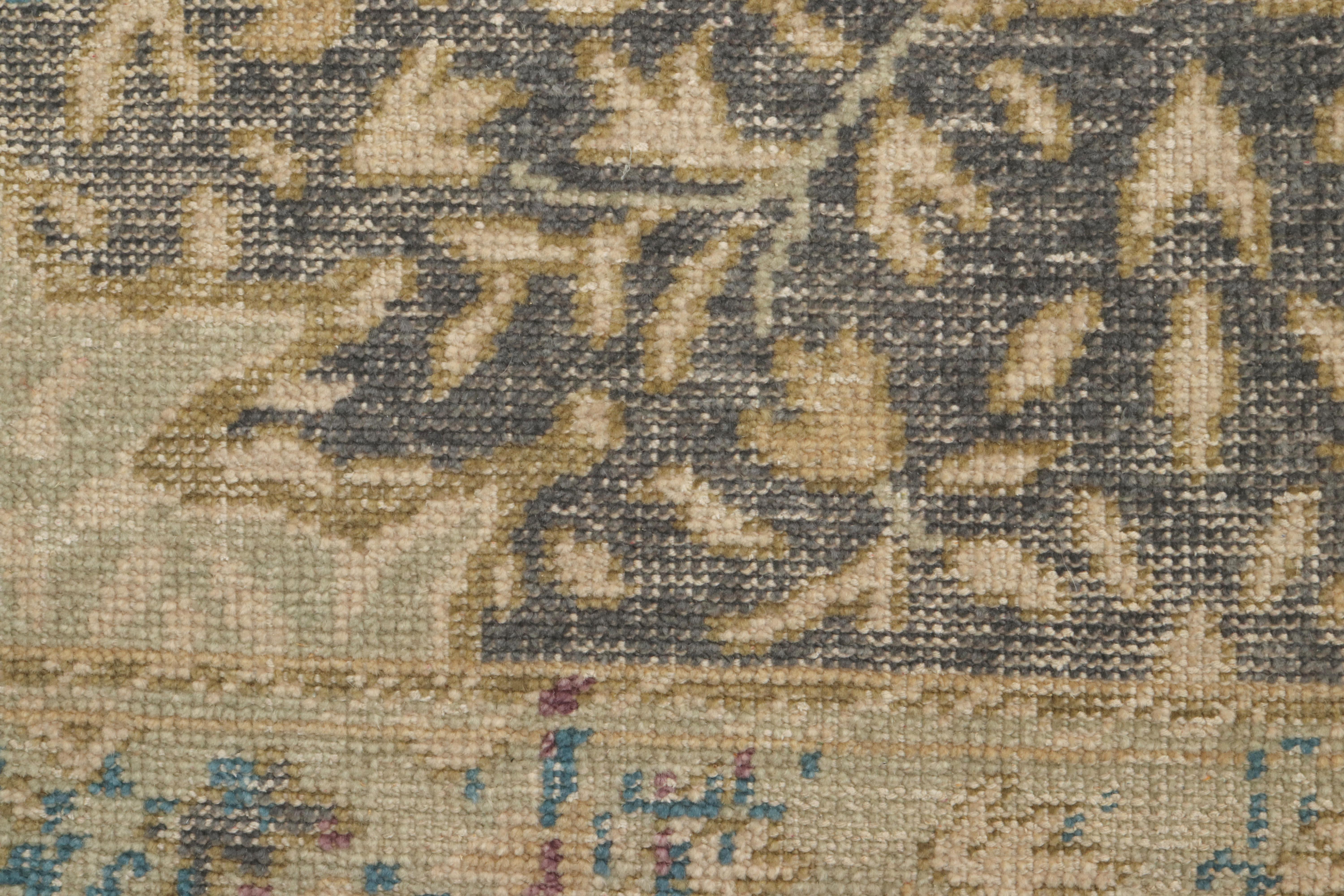 Hand-Knotted Rug & Kilim’s Distressed Style Gift-Size Rug in Blue, Beige-Brown Floral Pattern For Sale