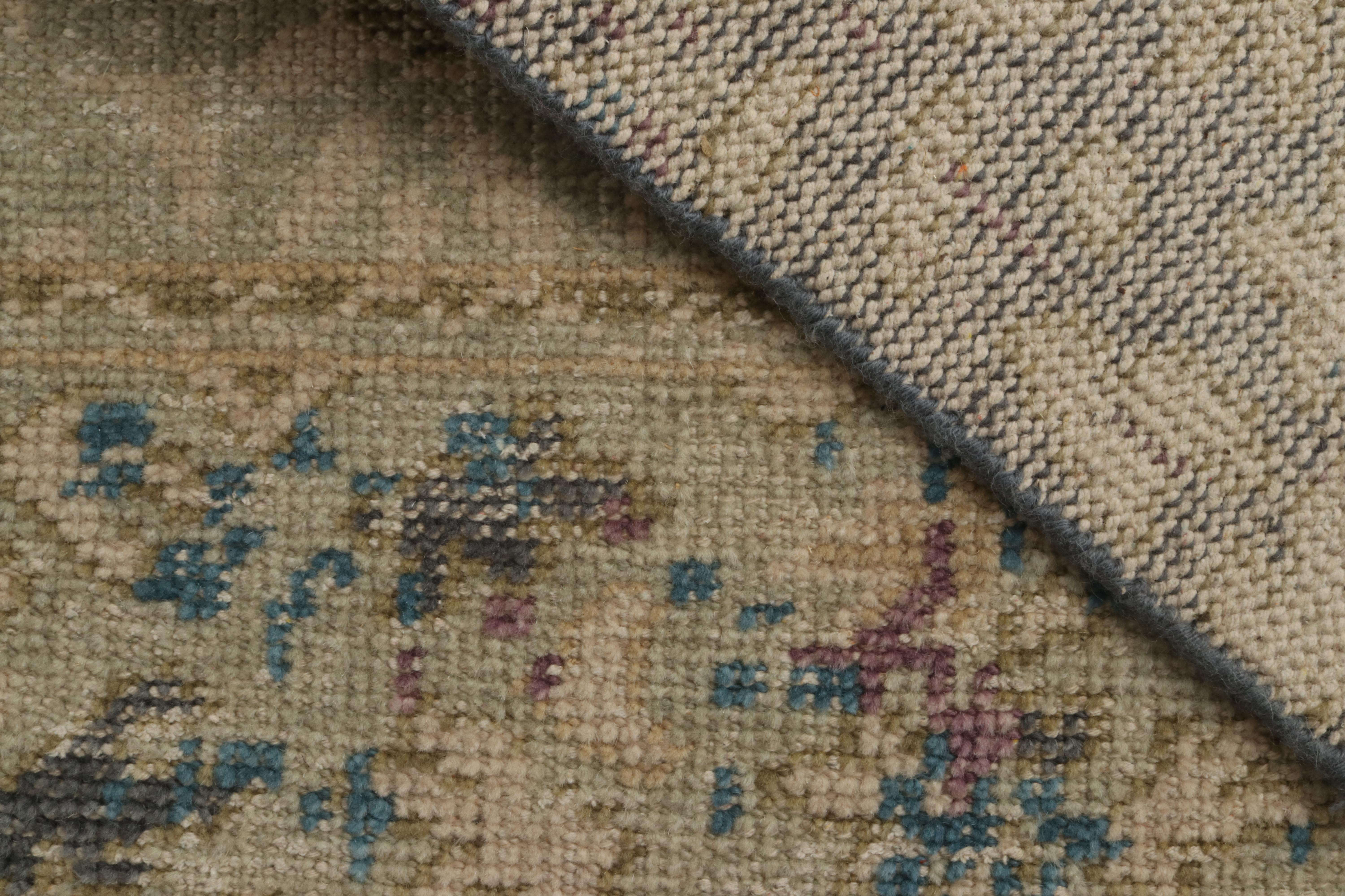 Rug & Kilim’s Distressed Style Gift-Size Rug in Blue, Beige-Brown Floral Pattern In New Condition For Sale In Long Island City, NY