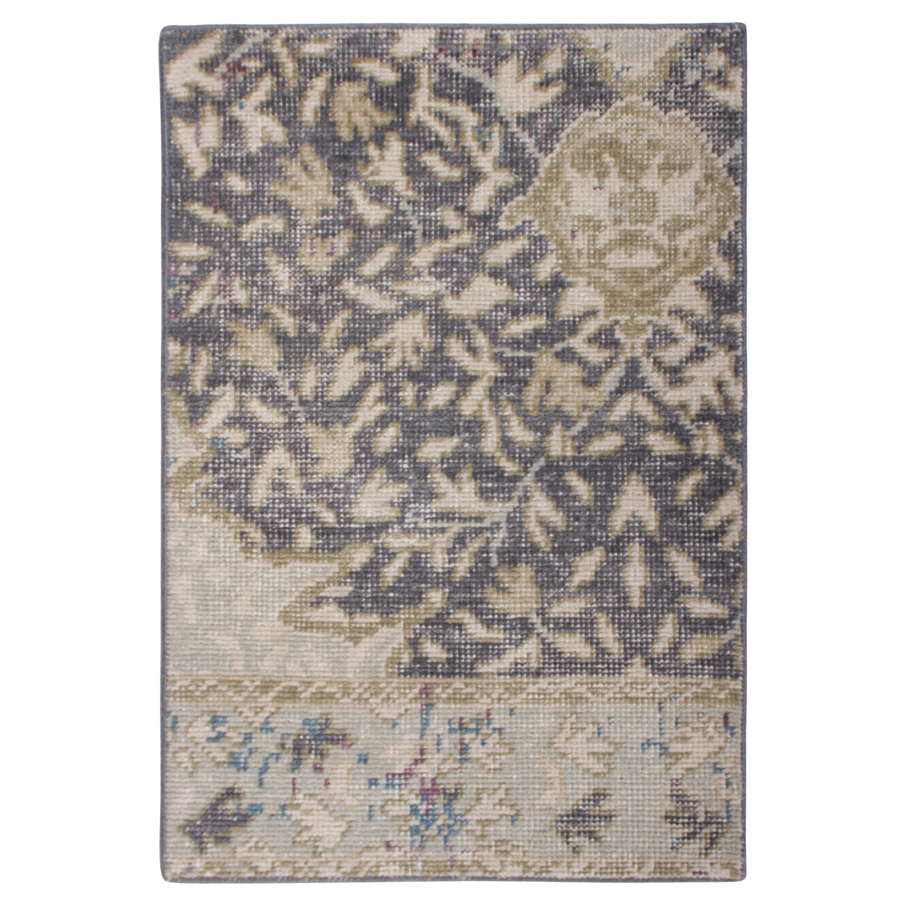 Rug & Kilim’s Distressed Style Gift-Size Rug in Blue, Beige-Brown Floral Pattern