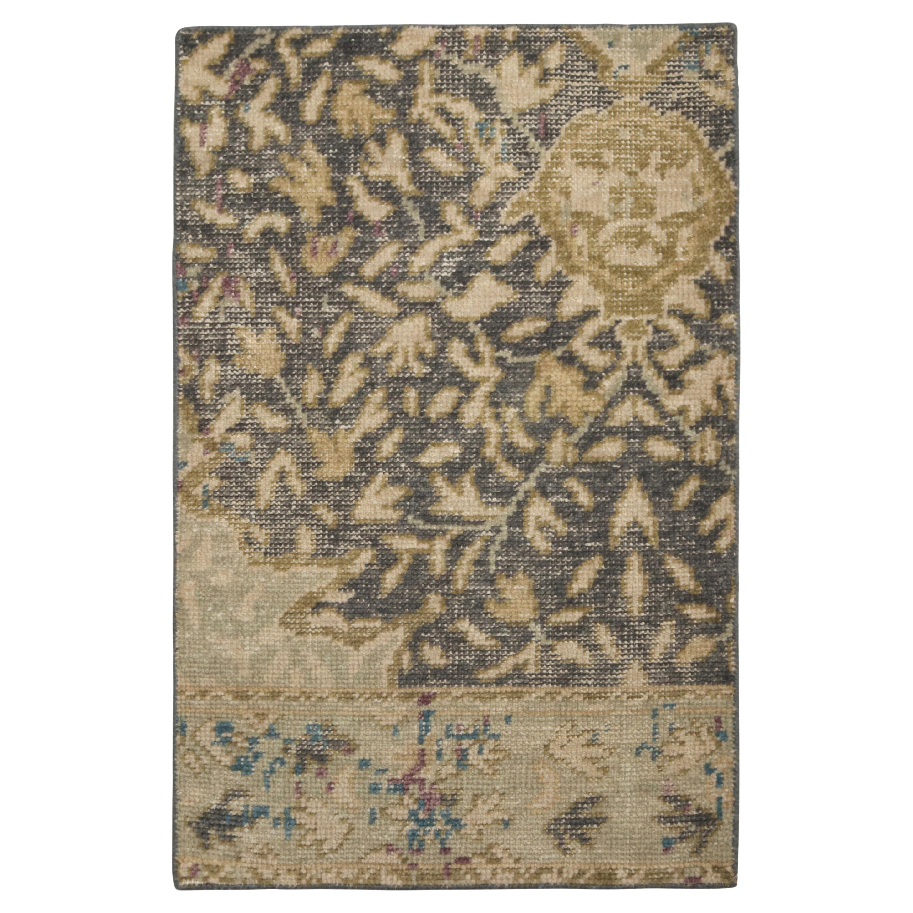 Rug & Kilim’s Distressed Style Gift-Size Rug in Blue, Beige-Brown Floral Pattern