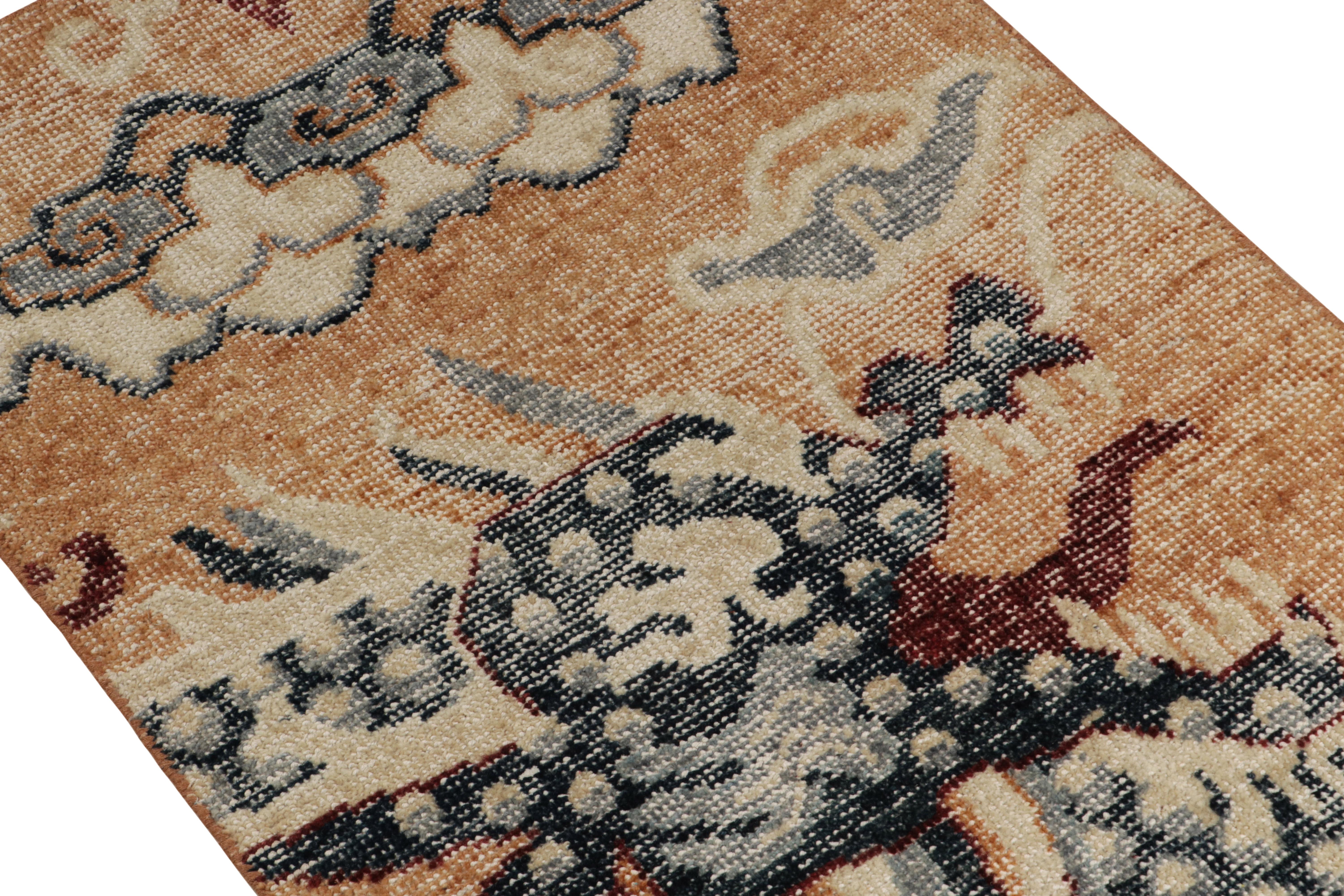 Indian Rug & Kilim’s Distressed Style Gift-Size Rug in Blue Dragon Pictorials