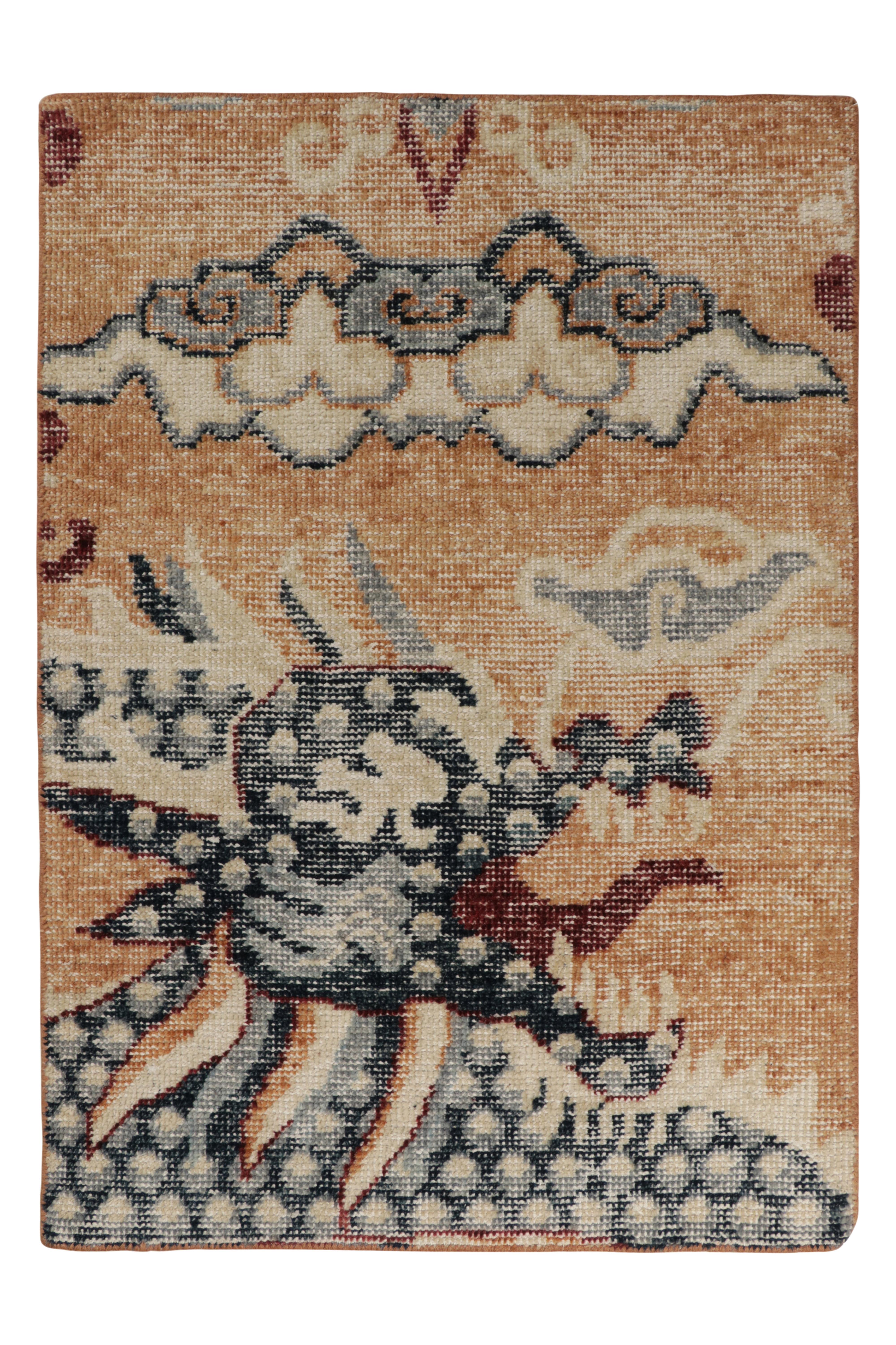 Hand-Knotted Rug & Kilim’s Distressed Style Gift-Size Rug in Blue Dragon Pictorials