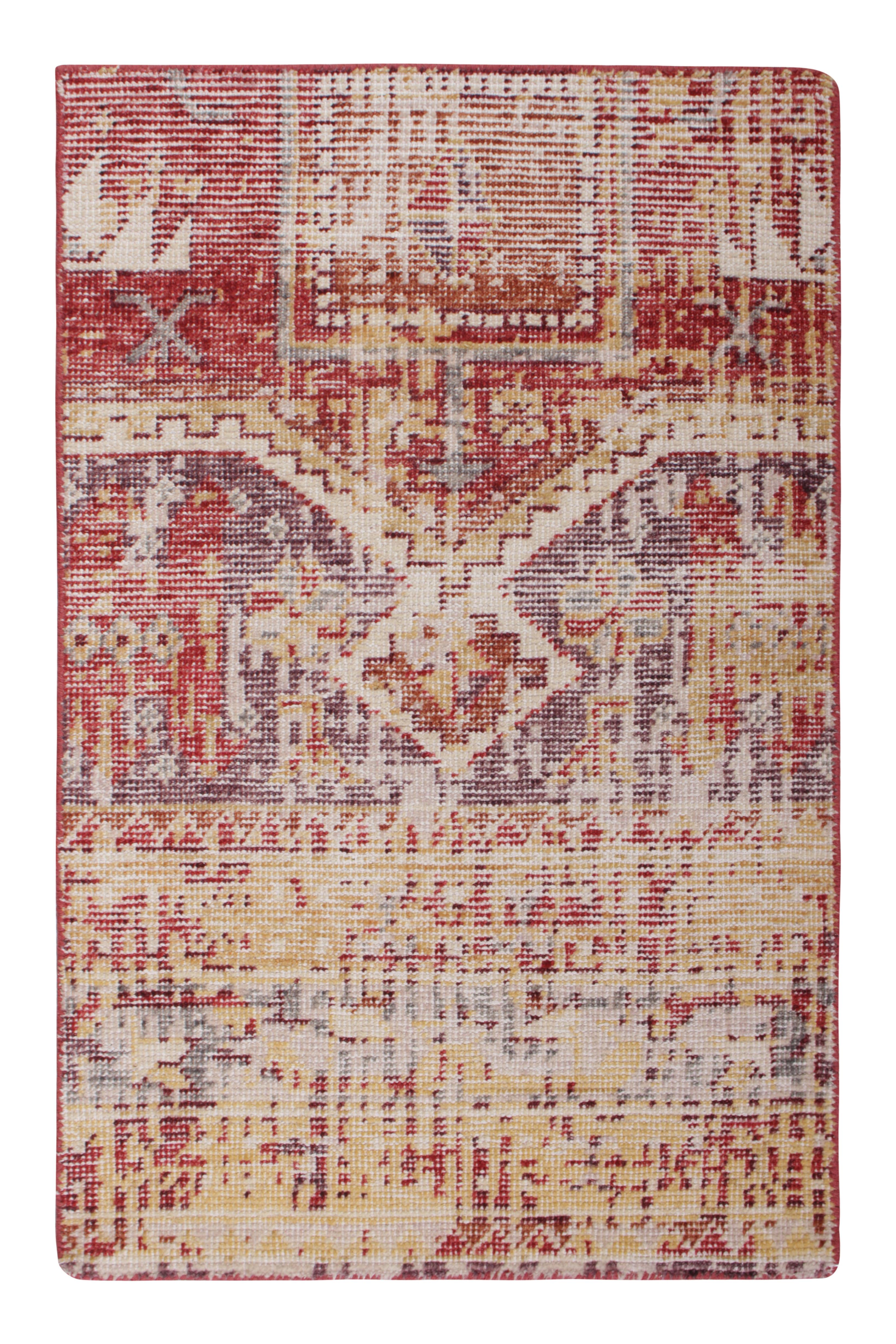 Tribal Rug & Kilim’s Distressed Style Gift-Size Rug in Purple and Red Patterns For Sale