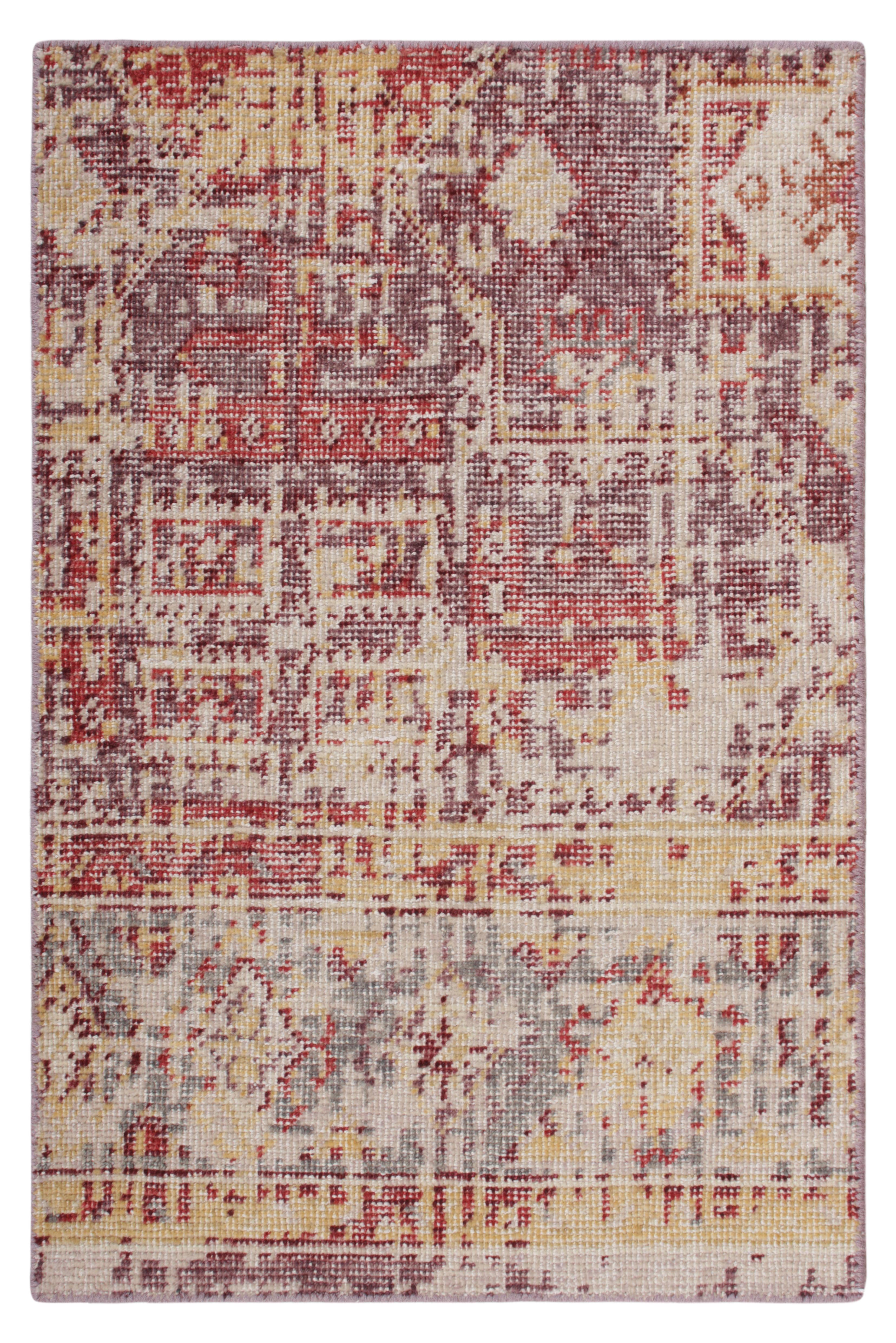 Modern Rug & Kilim’s Distressed Style Gift-Size Rug in Purple and Red Patterns For Sale