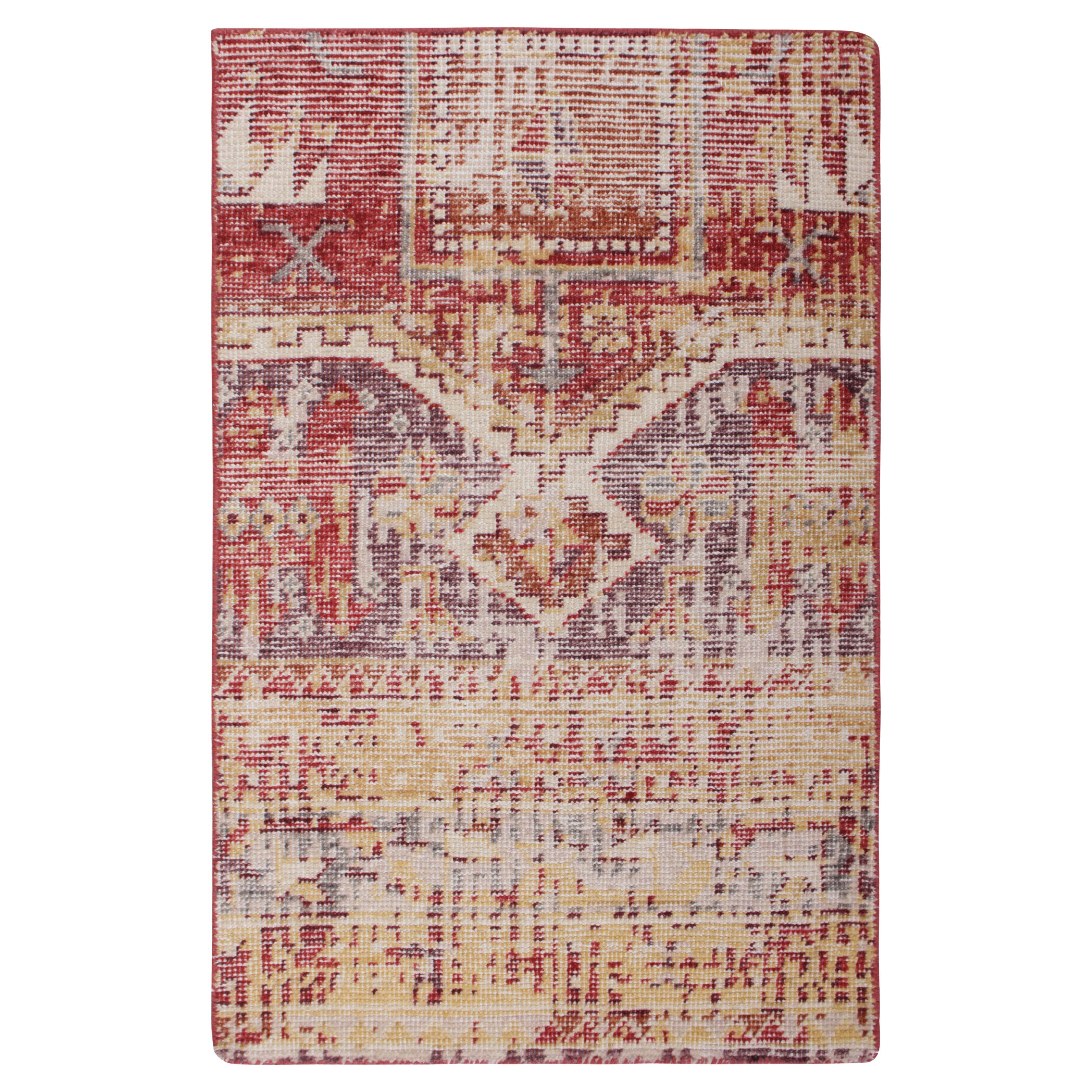 Rug & Kilim’s Distressed Style Gift-Size Rug in Purple and Red Patterns For Sale