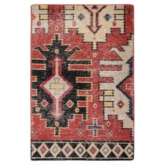 Rug & Kilim’s Distressed Style Gift-Size Rug in Red, Beige and Blue Motifs