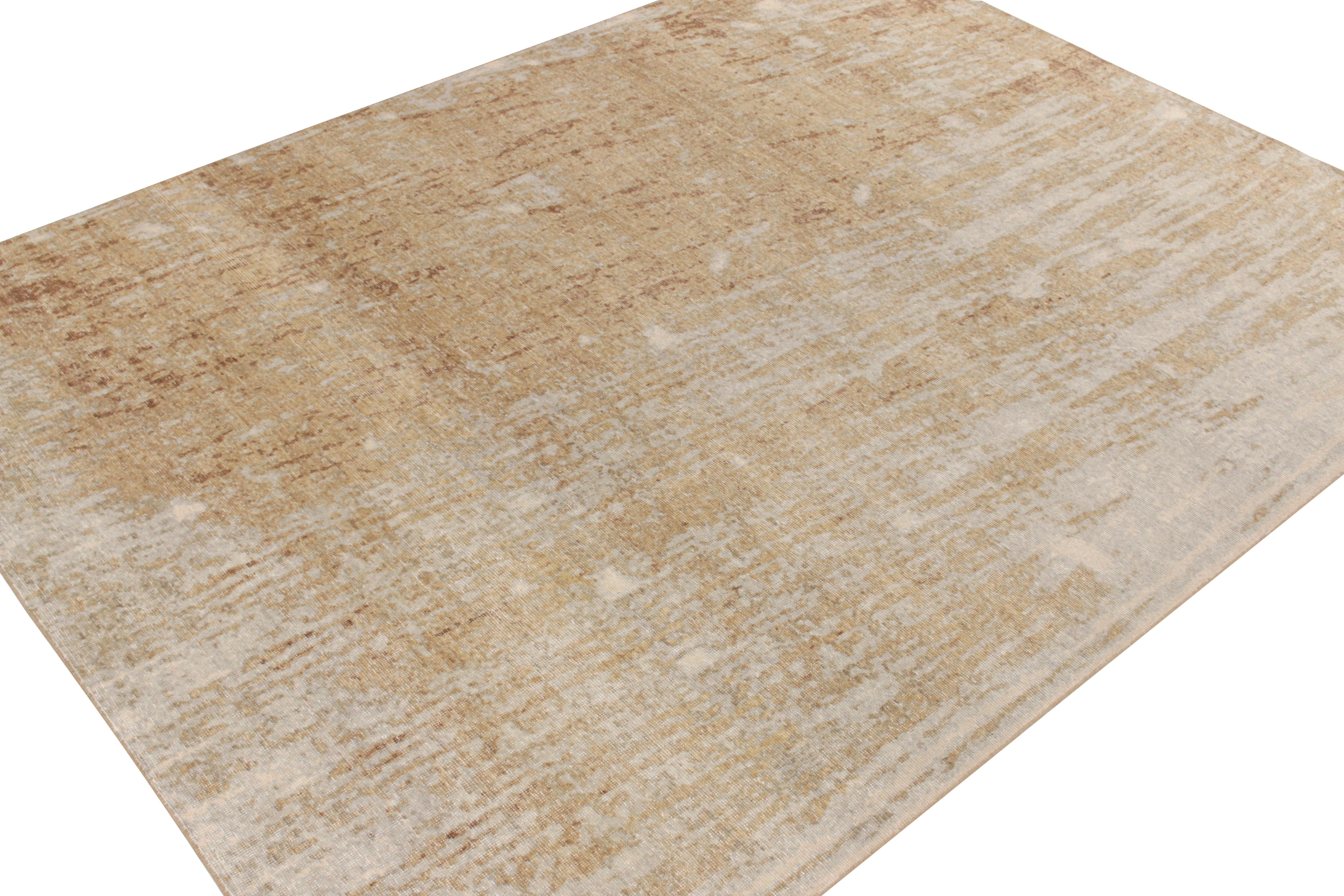 Indien Rug & Kilim's Distressed Style Modern Rug Beige-Brown Abstract Streak Motif en vente