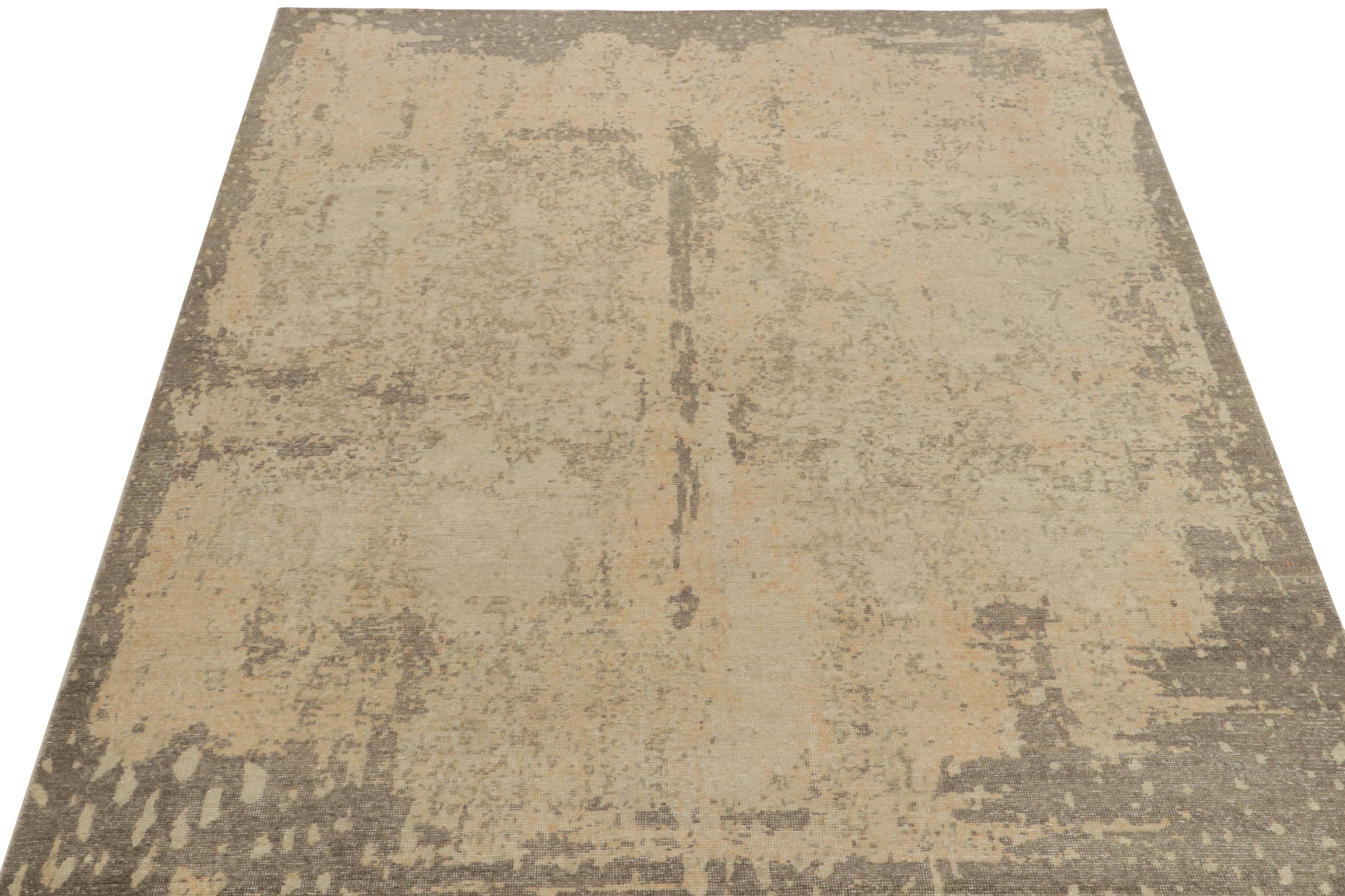 Indian Rug & Kilim's Distressed Style Modern Rug in Beige-Brown Abstract Pattern For Sale