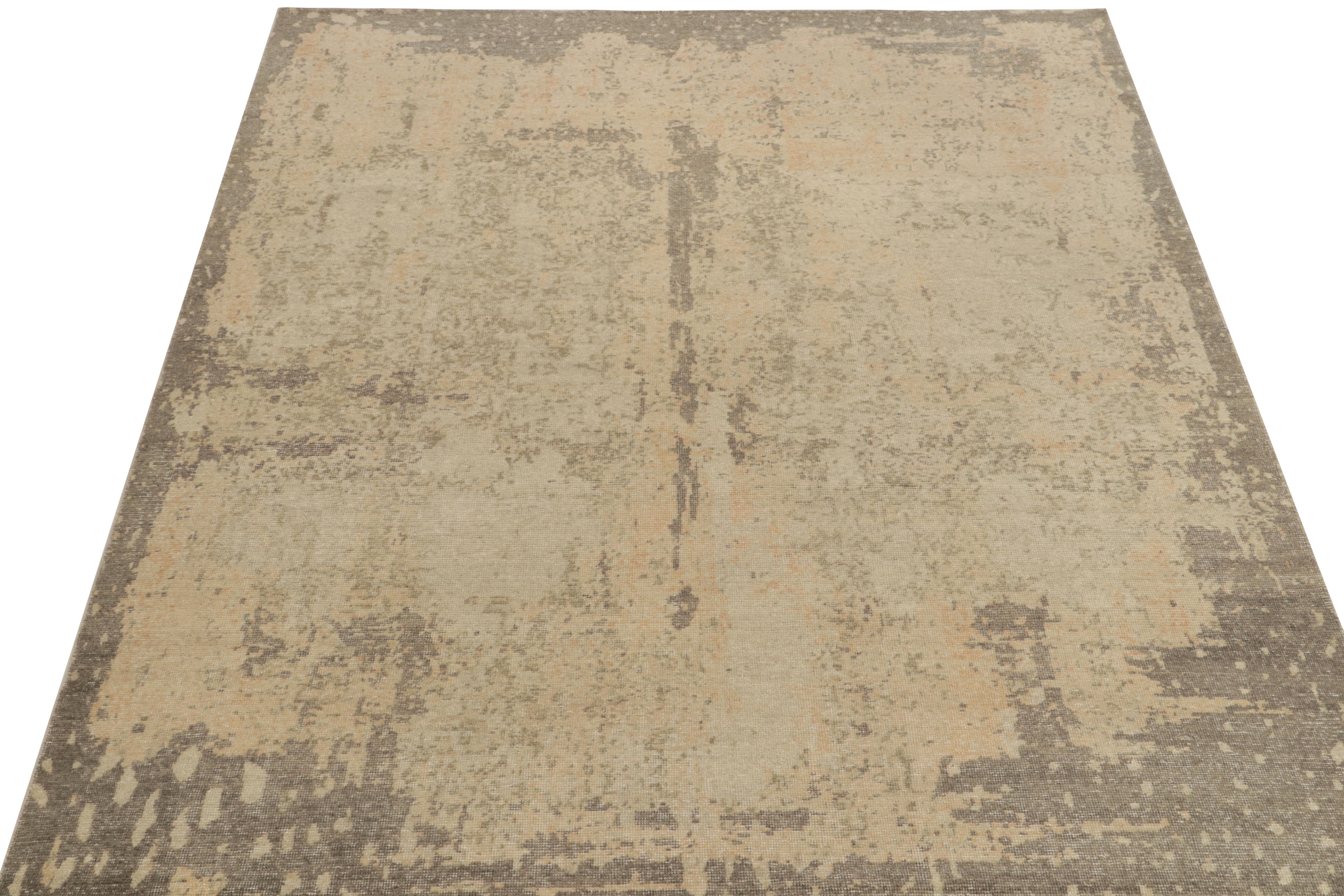 Alfombra moderna de estilo desgastado Rug & Kilim con estampado abstracto beige-marrón Moderno en venta