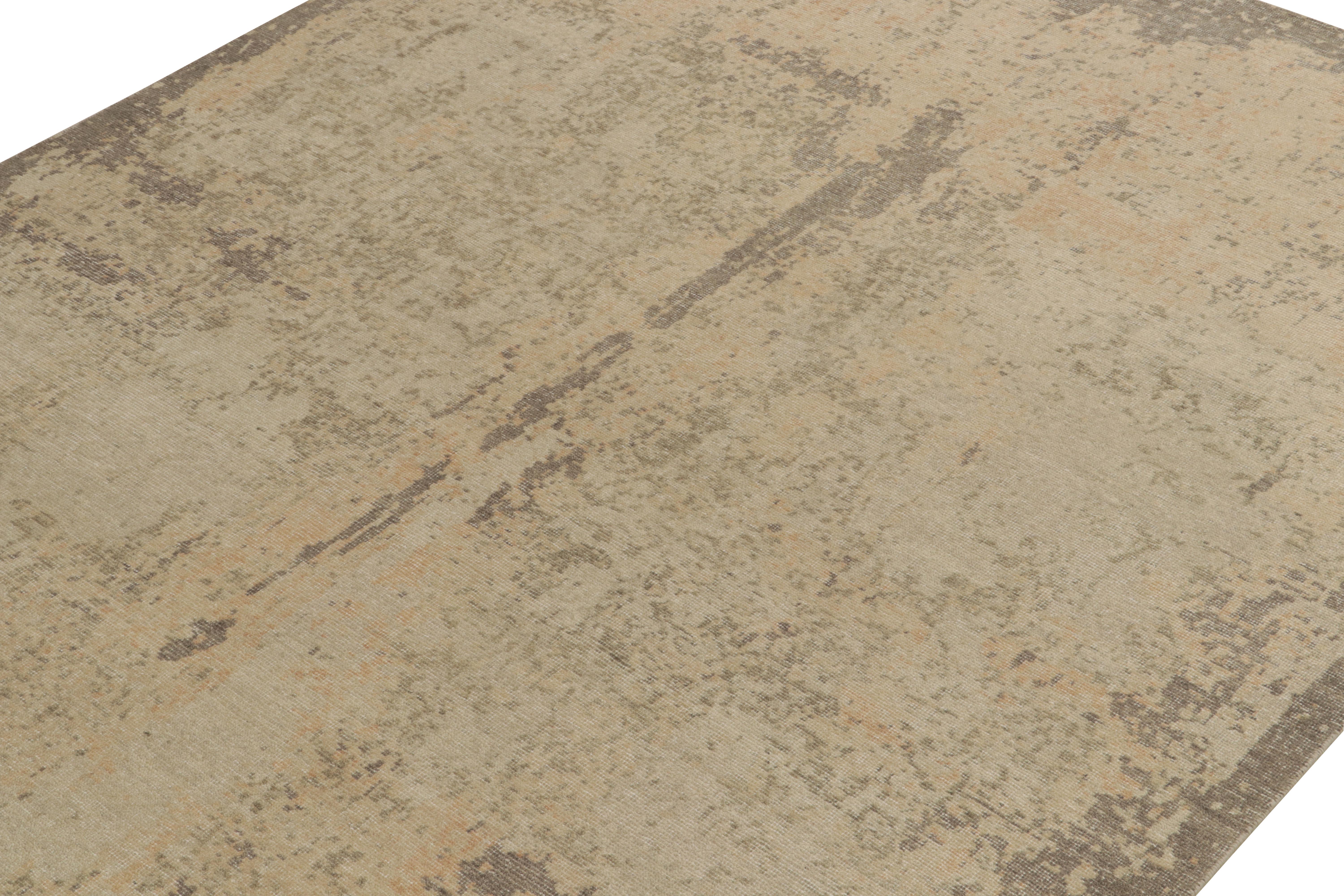 Alfombra moderna de estilo desgastado Rug & Kilim con estampado abstracto beige-marrón Indio en venta
