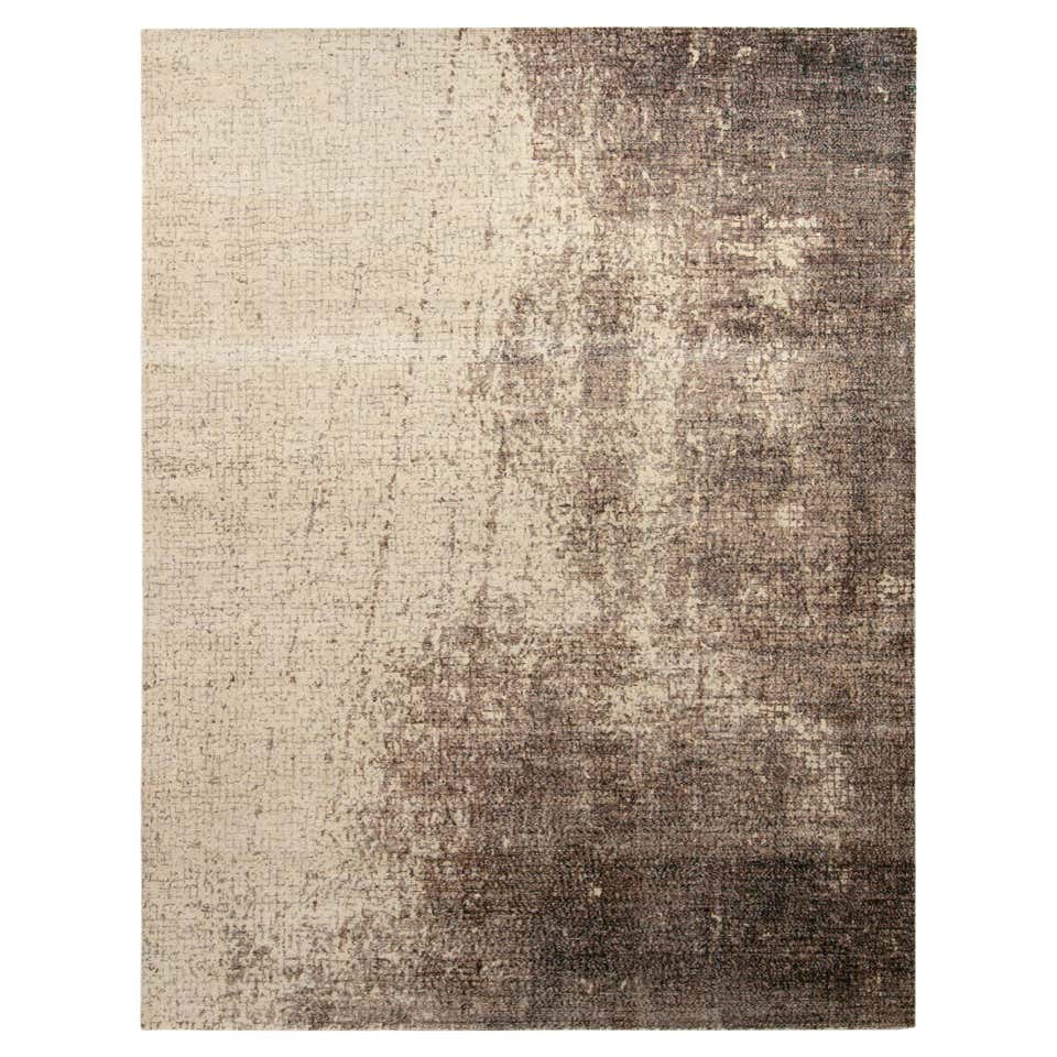 Modern Abstract Rug with Brown and White Distressed Pattern by Rug and ...