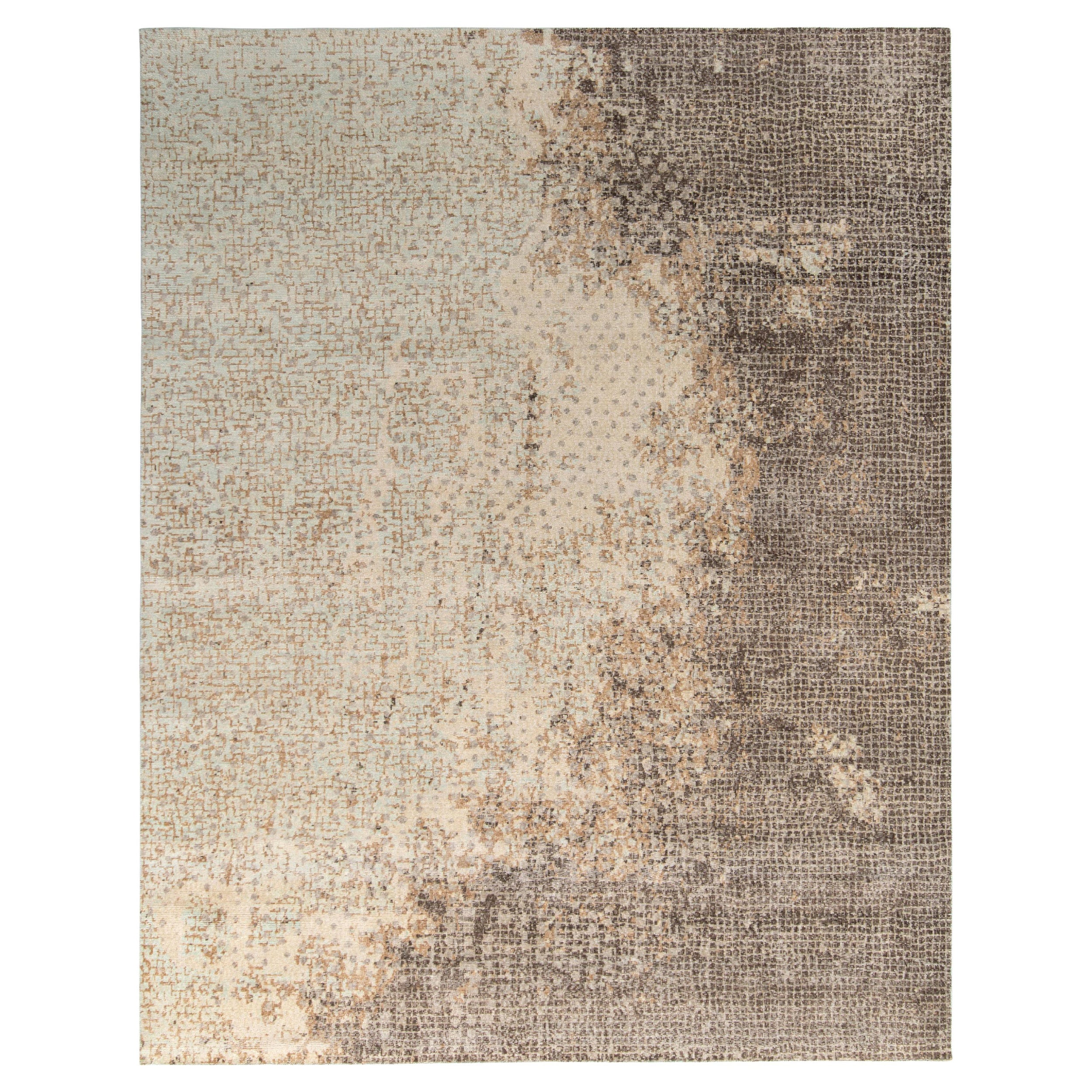 Rug & Kilim’s Distressed Style Modern Rug in Beige-Brown Abstract Pattern For Sale
