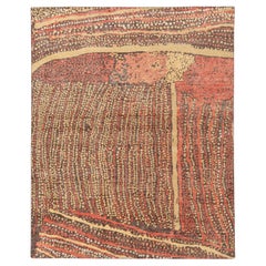 Alfombra moderna de estilo desgastado Rug & Kilim de color beige-marrón y dibujo abstracto rojo