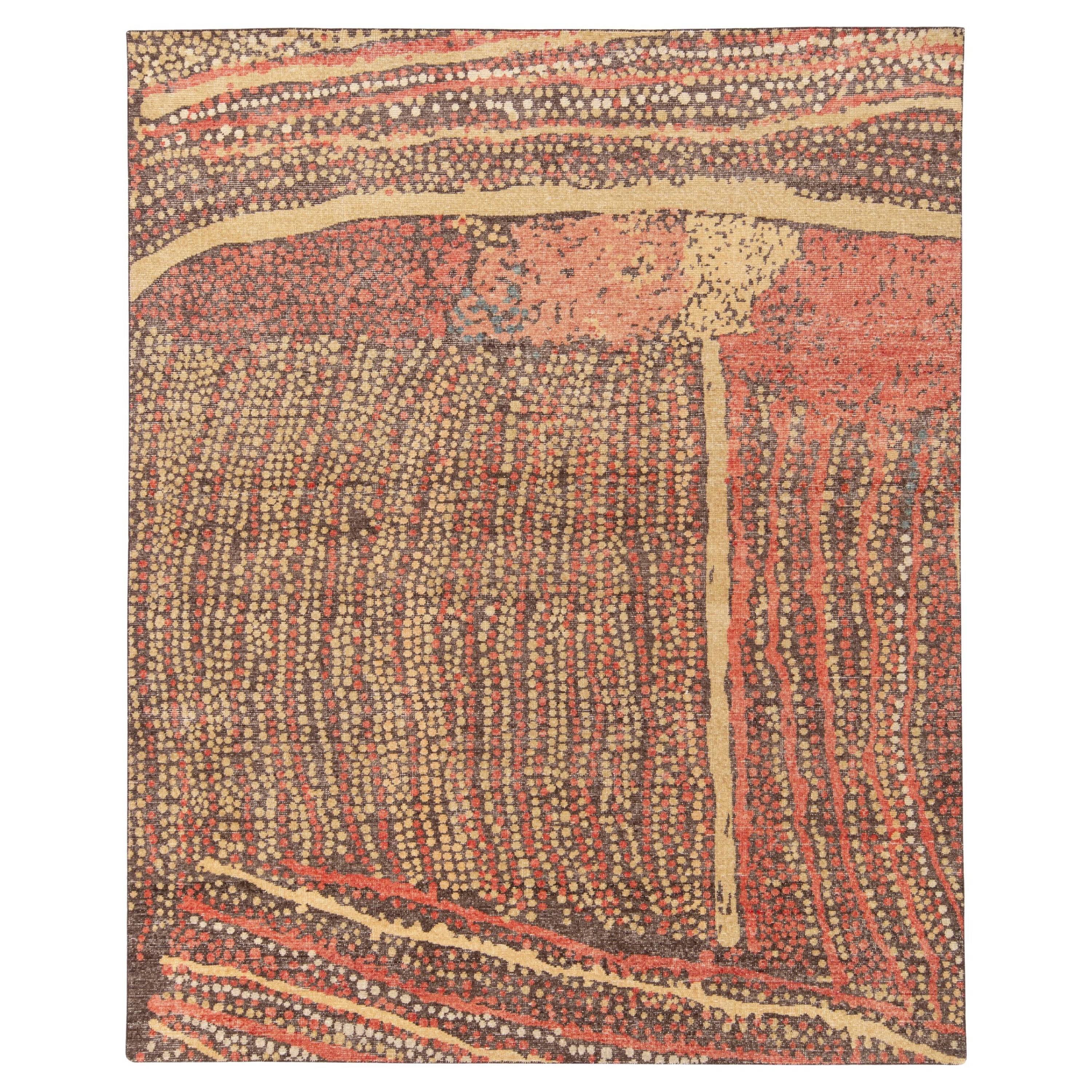 Alfombra moderna de estilo desgastado Rug & Kilim de color beige-marrón y dibujo abstracto rojo