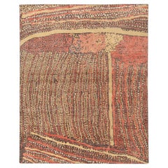 Alfombra moderna de estilo desgastado Rug & Kilim de color beige-marrón y dibujo abstracto rojo