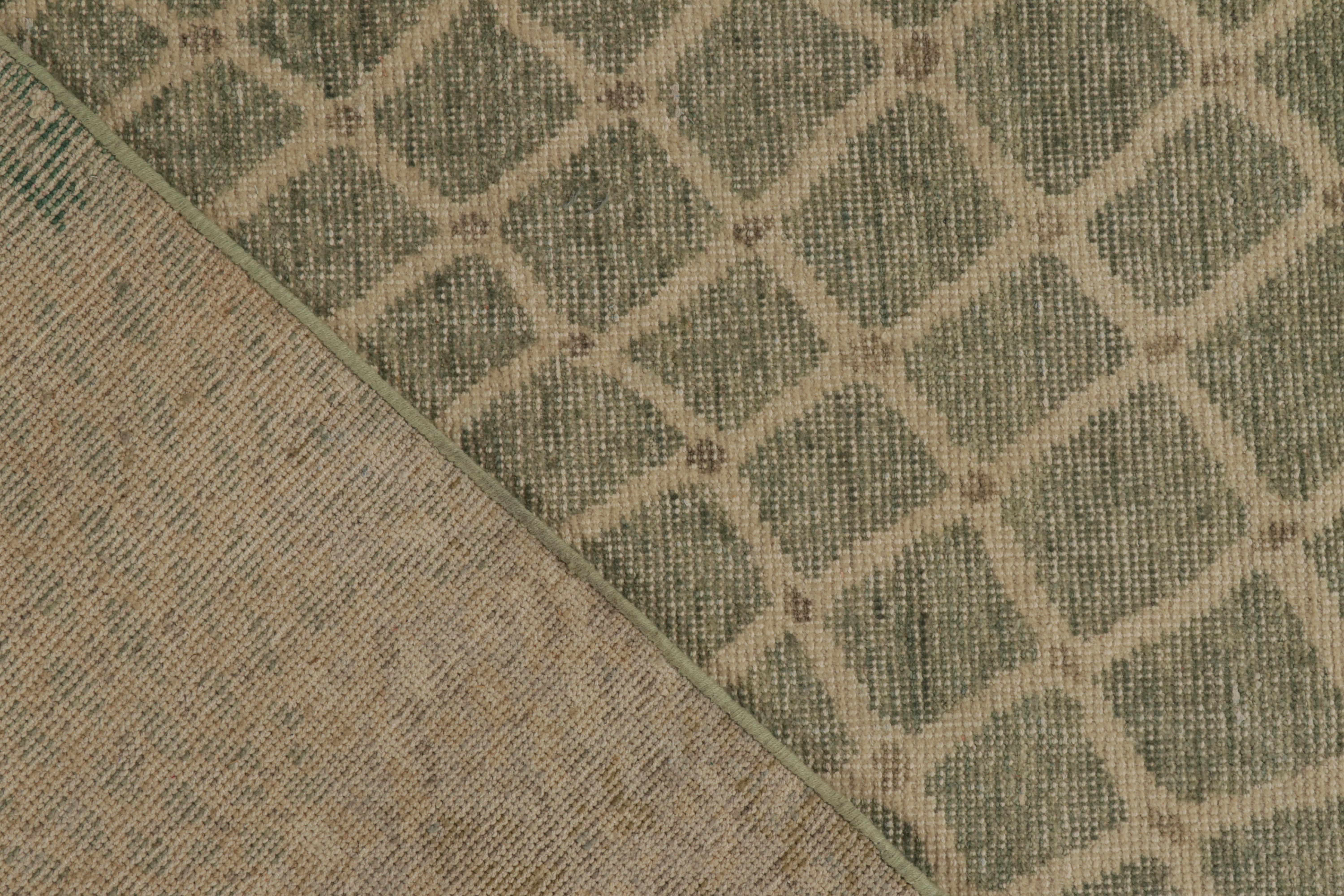 Contemporary Rug & Kilim's Distressed Style Modern Rug in Beige, Green Abstract Pattern For Sale