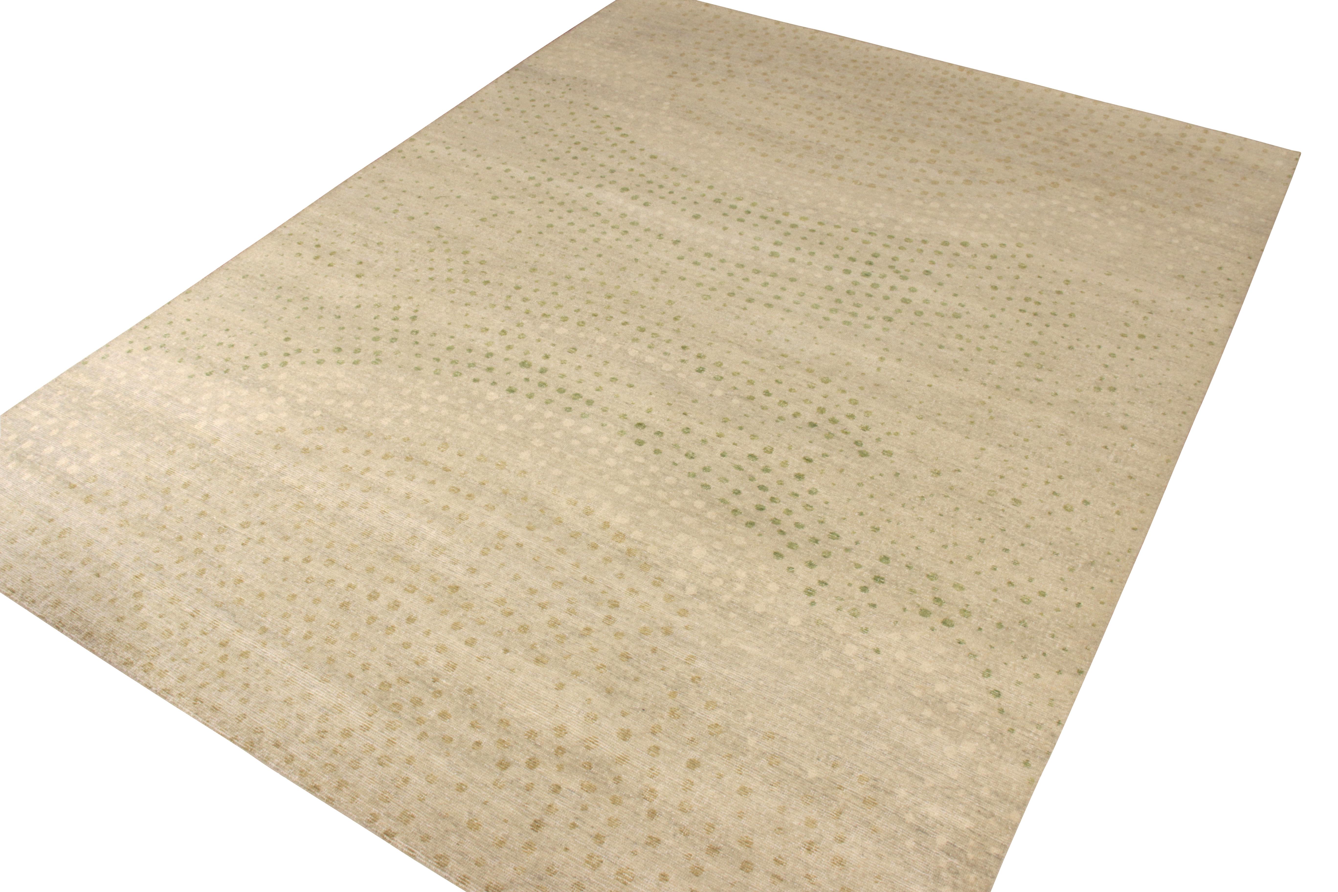 Other Rug & Kilim’s Distressed Style Modern Rug in Beige, Green Dots Pattern For Sale