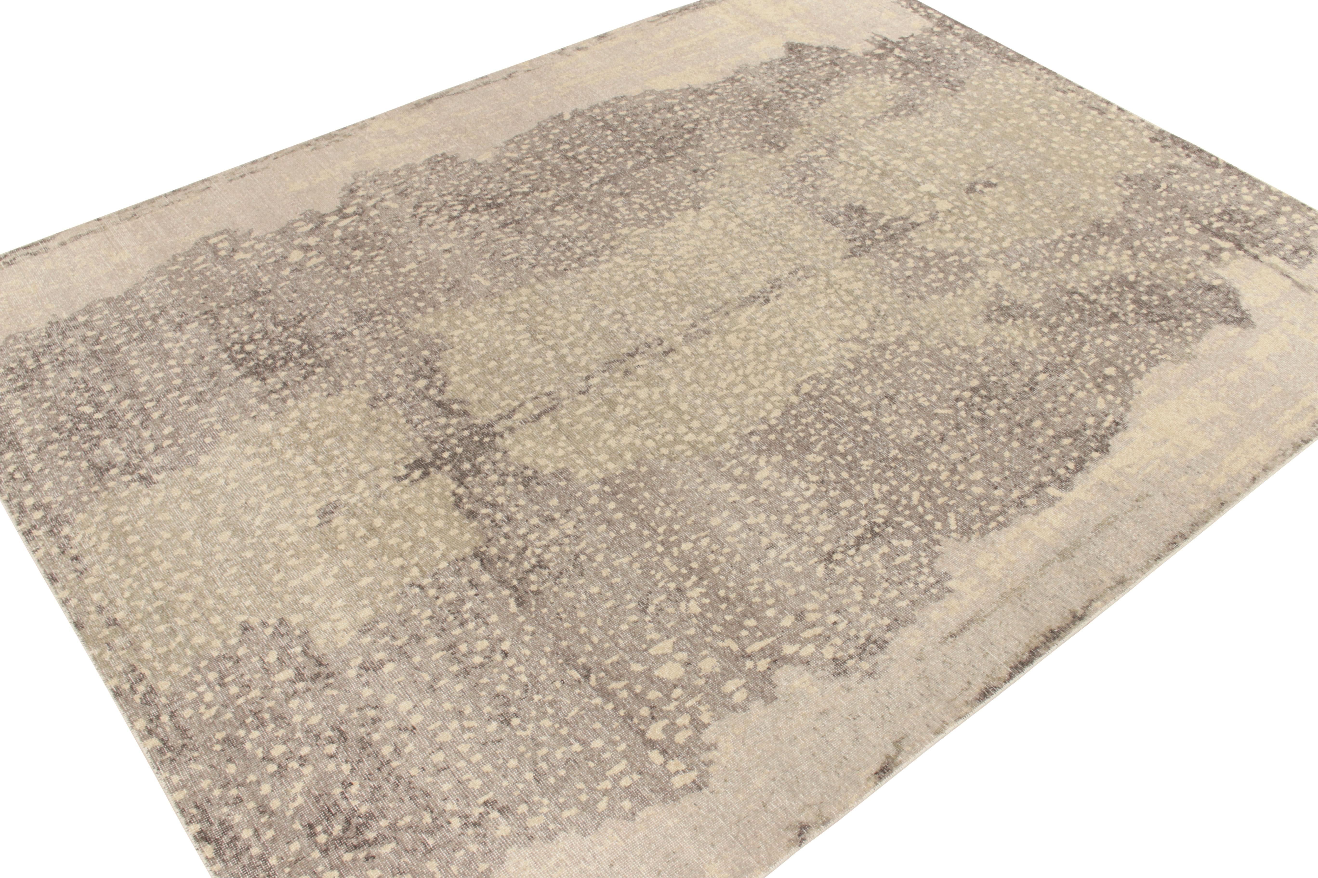 Mid-Century Modern Tapis Rug & Kilim's Distressed style Modernity en beige, gris motif abstrait en vente