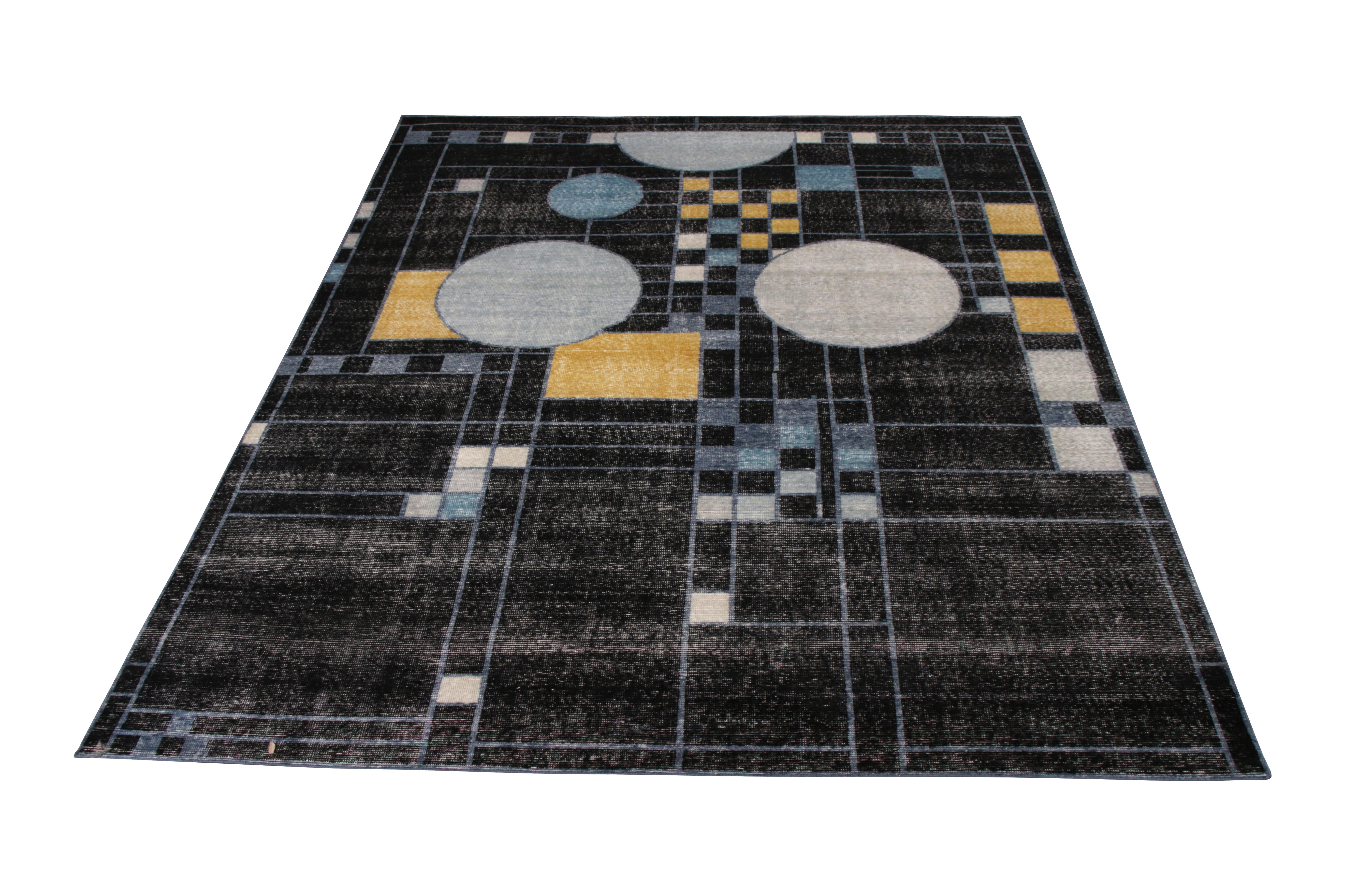 Handmade in a refined, low-pile wool with a comfortable wash achieving this shabby-chic distressed style, this 8 x 10 modern rug joins the Homage collection by Rug & Kilim, representing an encyclopedic approach to reimagining Classic and modern rug