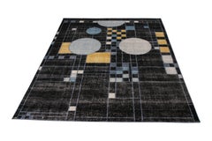 Rug & Kilim’s Distressed Style Modern Rug in Black Blue Art Deco Pattern