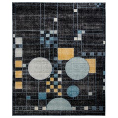 Rug 
Kilim’s Distressed Style Modern Rug in Black Blue Art Deco Pattern