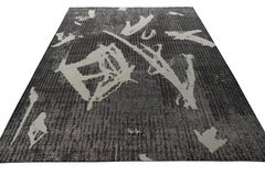 Rug & Kilim’s Distressed Style Modern Rug in Black, Gray Geometric Pattern
