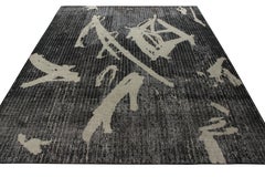 Rug & Kilim’s Distressed Style Modern Rug in Black, Gray Geometric Pattern
