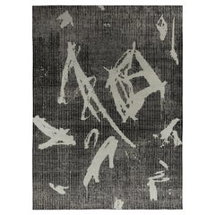 Rug & Kilim’s Distressed Style Modern Rug in Black, Gray Geometric Pattern