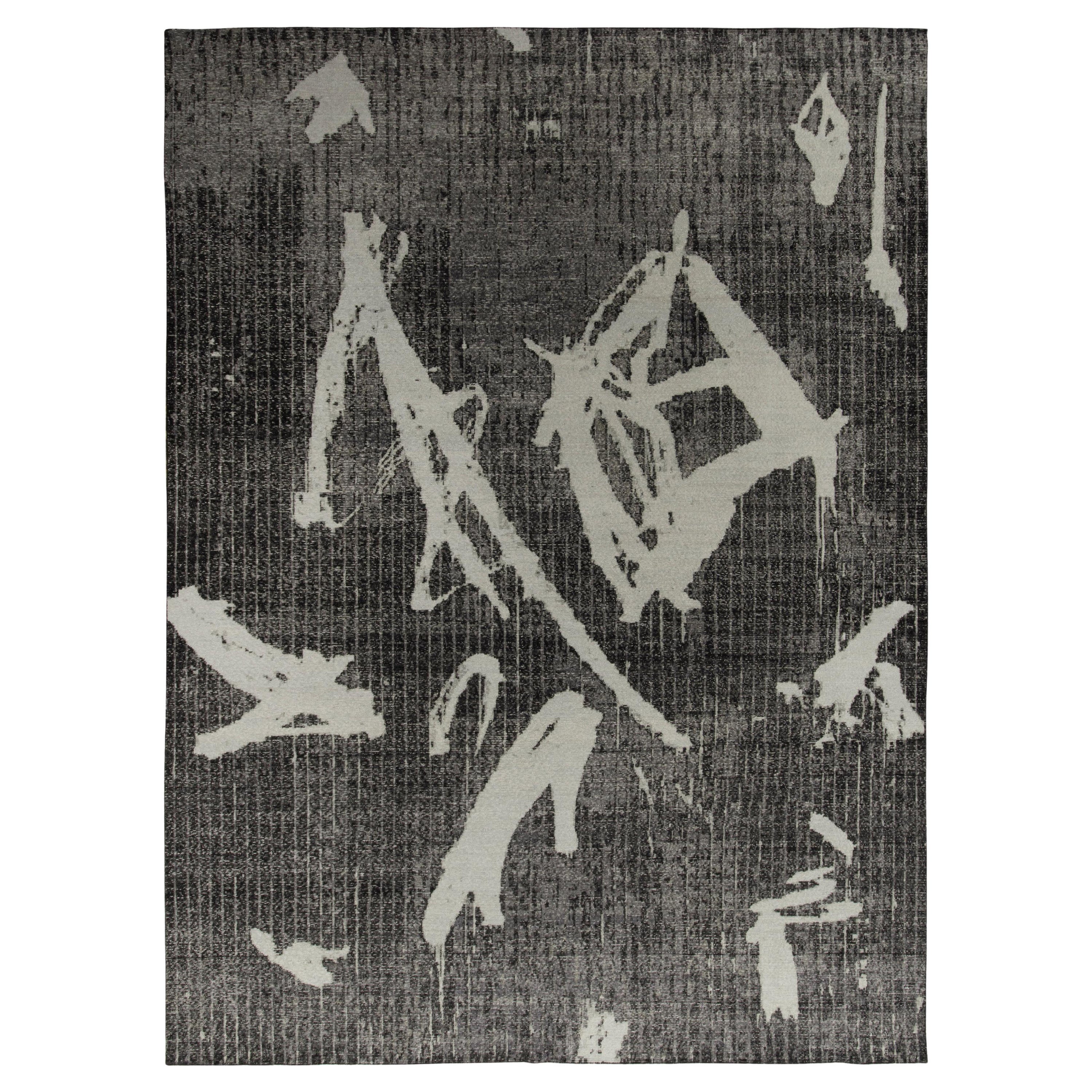 Rug & Kilim's Modern Rug im Distressed-Stil in Schwarz, Grau Geometrisches Muster