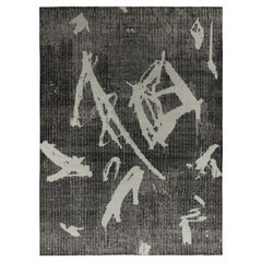 Rug & Kilim's Modern Rug im Distressed-Stil in Schwarz, Grau Geometrisches Muster