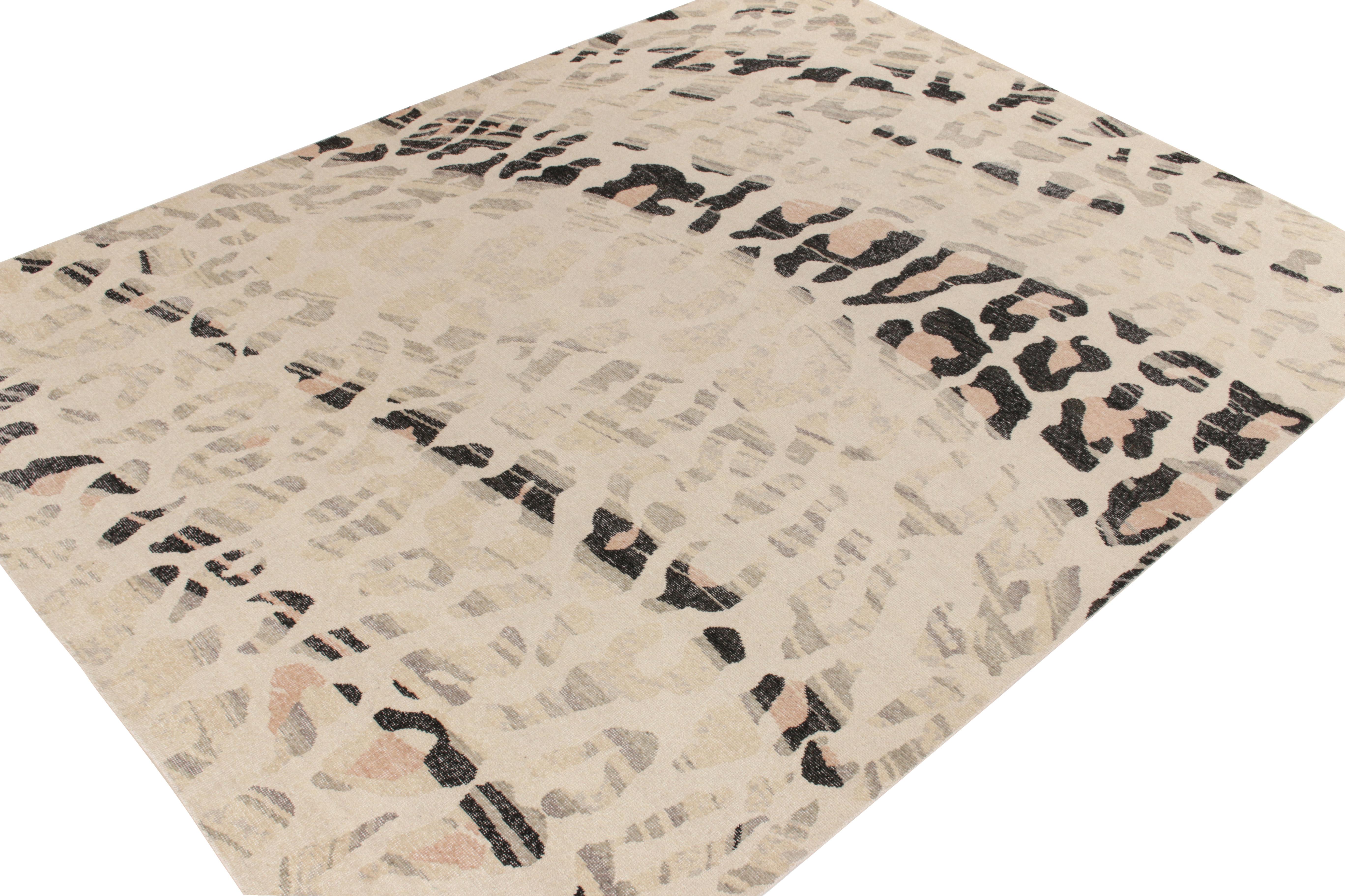 Indian Rug & Kilim's Distressed Style Modern Rug in Black, White Abstract Pattern For Sale