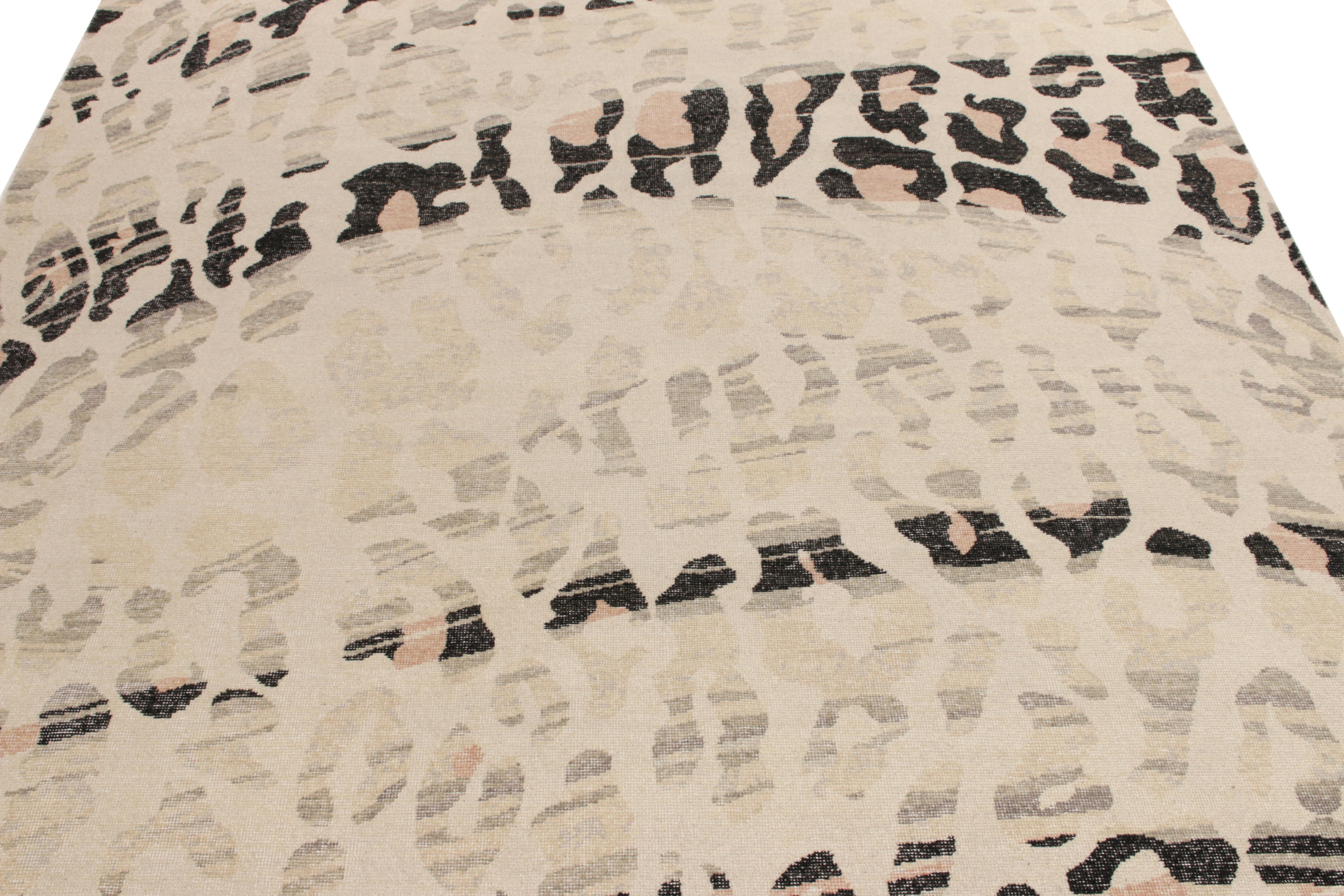 Alfombra moderna de estilo desgastado Rug & Kilim en blanco y negro con dibujo abstracto Anudado a mano en venta