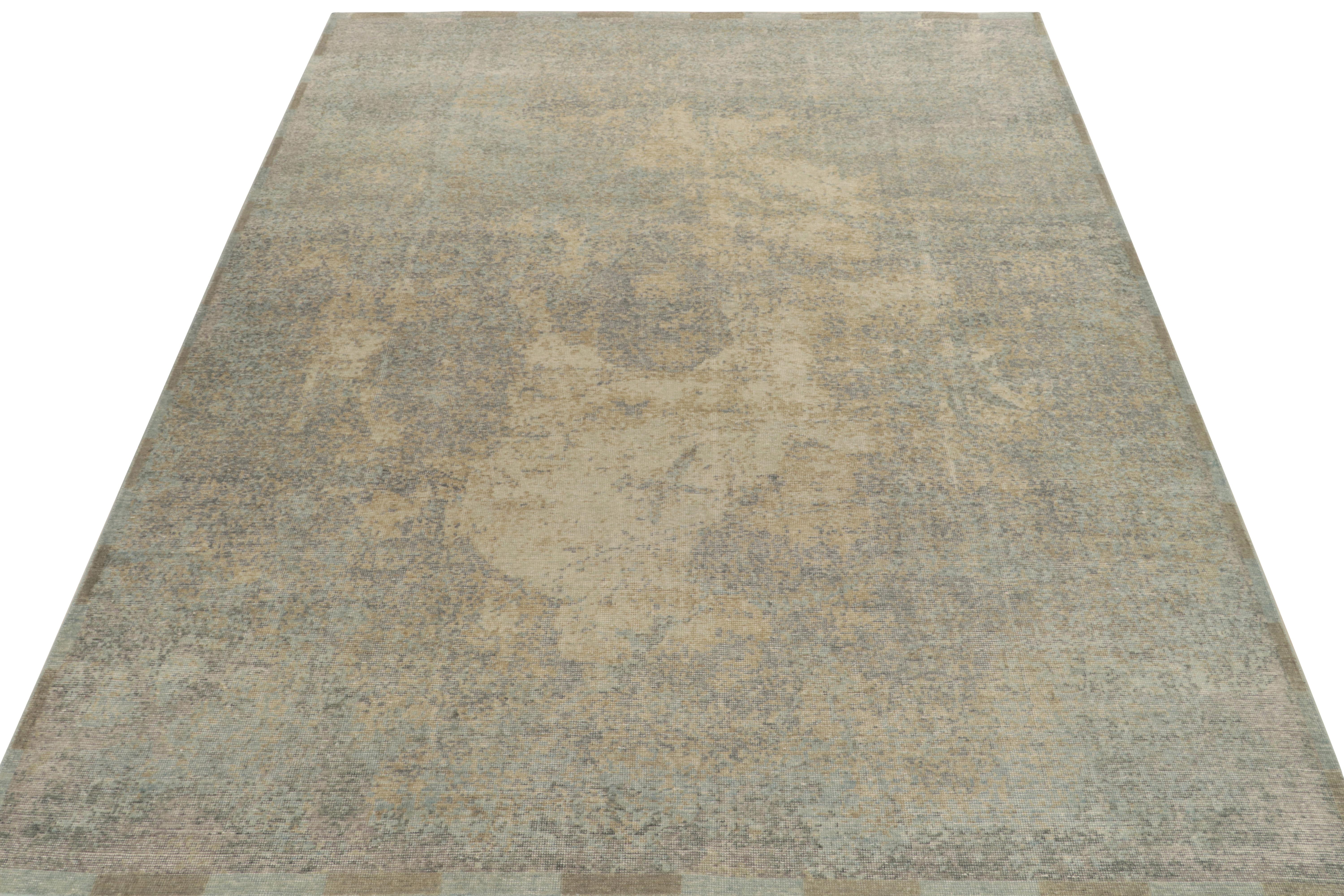 Indian Rug & Kilim's Distressed Style Modern Rug in Blue, Beige Abstract Pattern For Sale