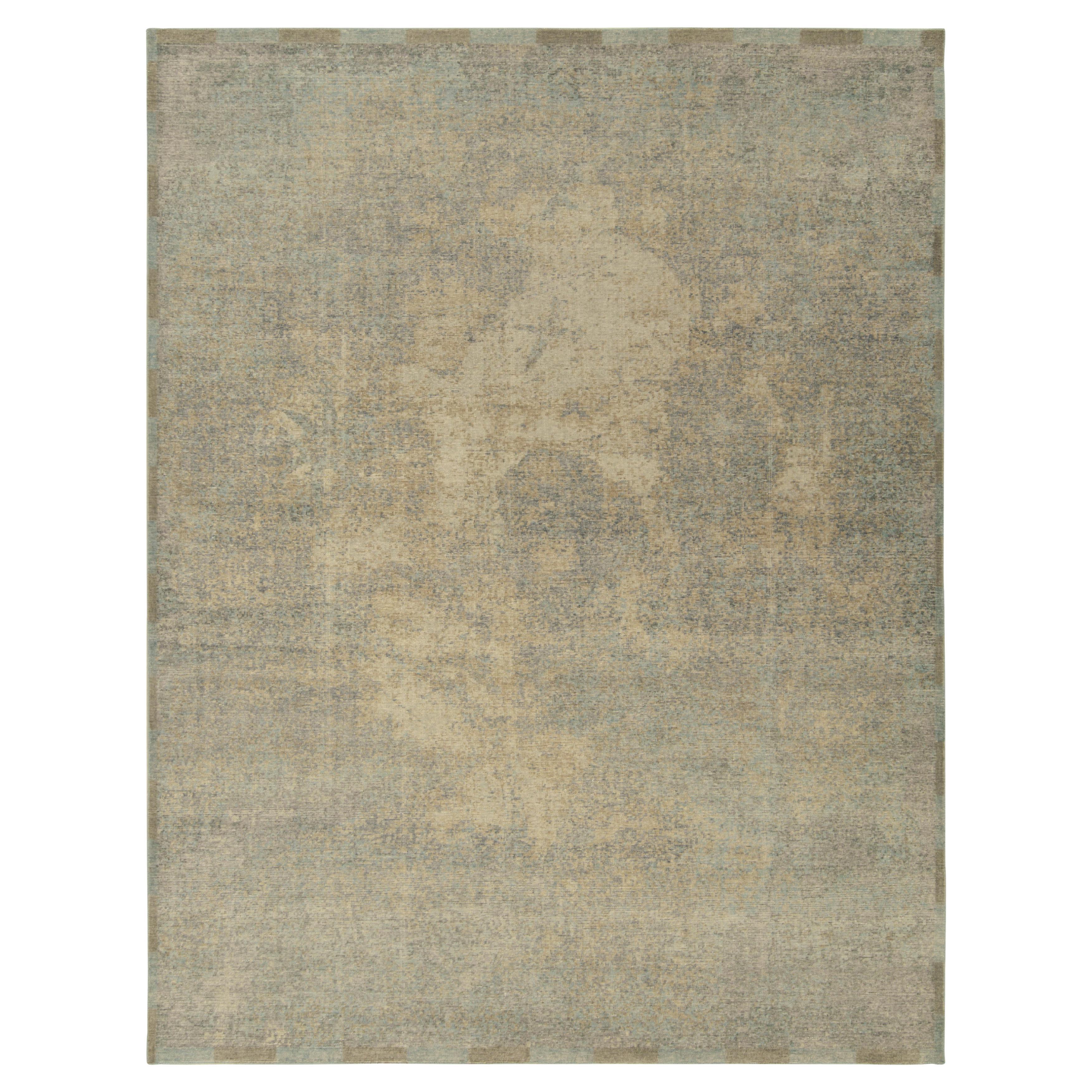 Rug & Kilim's Distressed Style Modern Rug in Blue, Beige Abstract Pattern For Sale