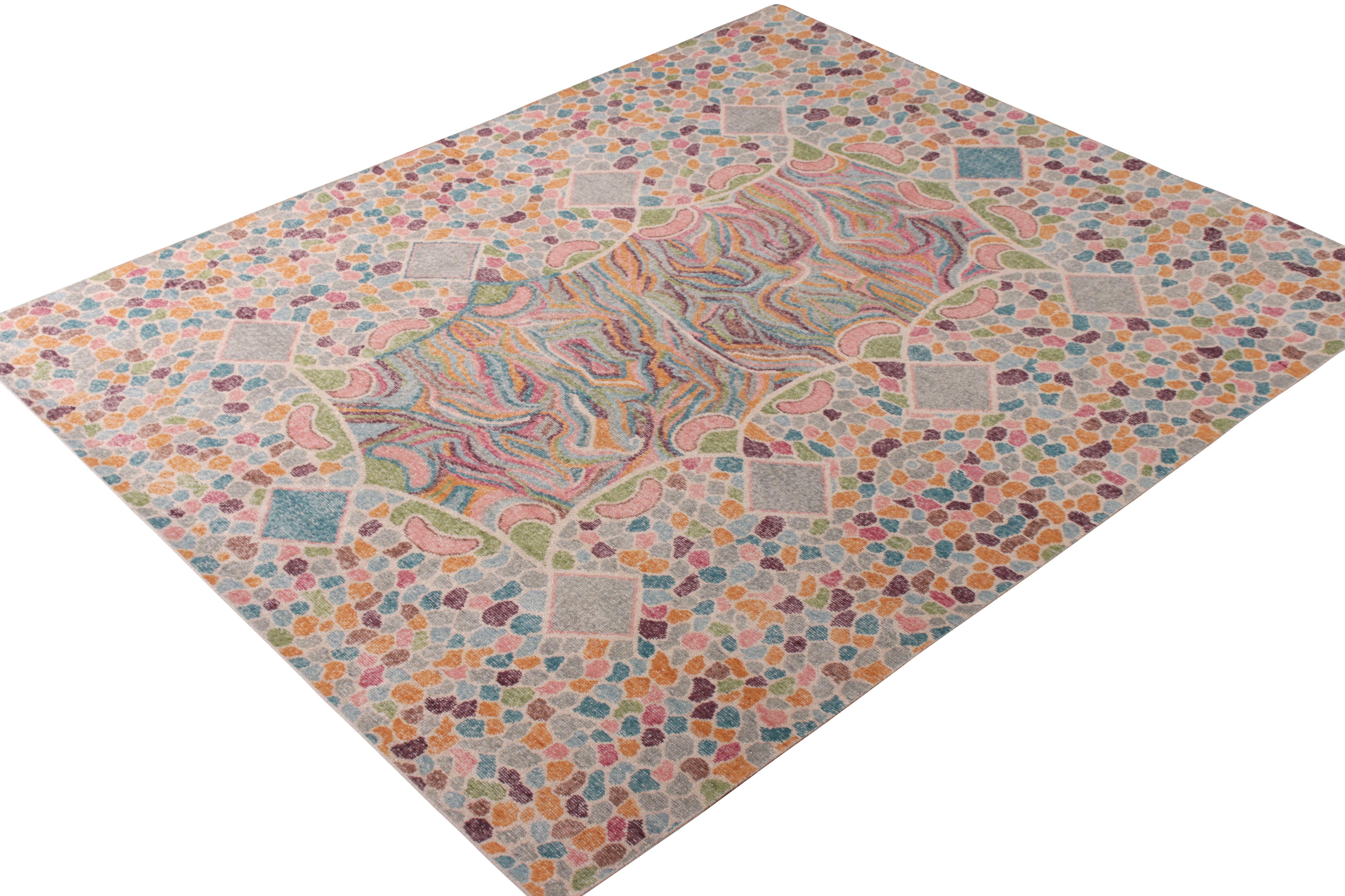 Alfombra moderna de estilo desgastado Rug & Kilim con diseño geométrico azul Moderno en venta