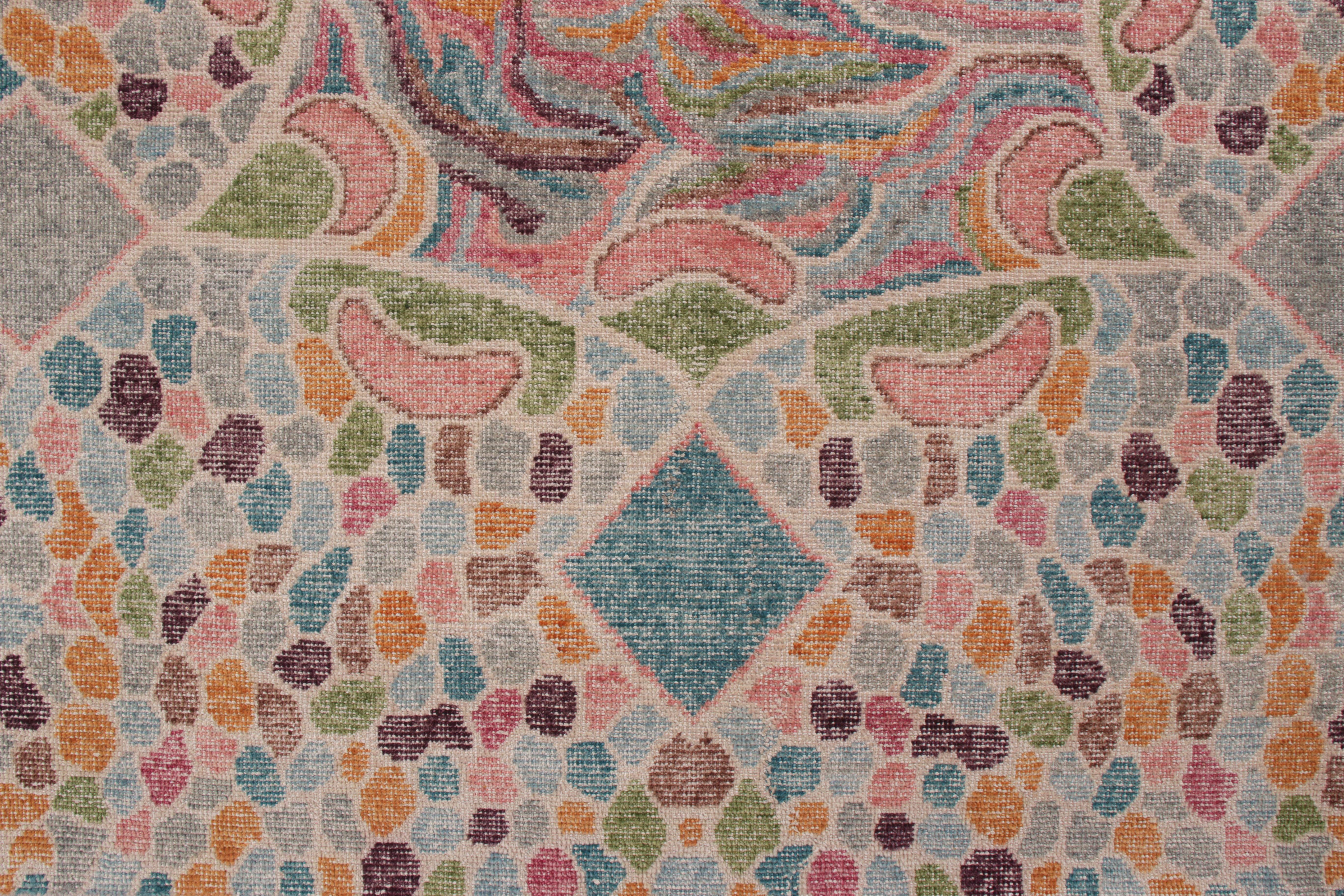 Alfombra moderna de estilo desgastado Rug & Kilim con diseño geométrico azul Indio en venta