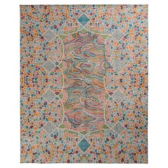 Alfombra moderna de estilo desgastado Rug & Kilim con diseño geométrico azul