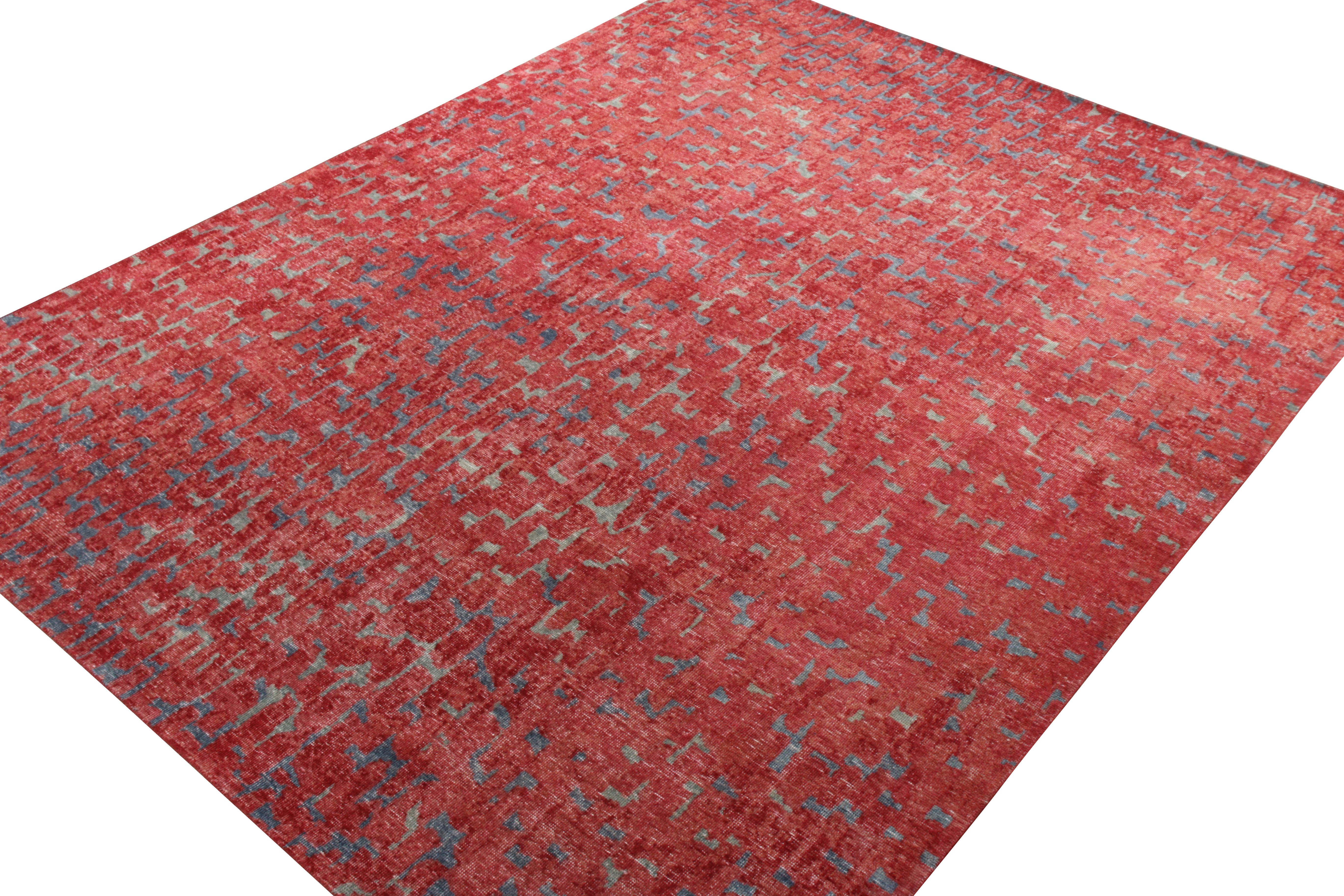 Other Rug & Kilim’s Distressed Style Modern Rug in Blue, Red Geometric Pattern For Sale