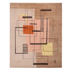Rug & Kilim's Distressed Style Modern Rug in Cream, Gold, White Dots Pattern