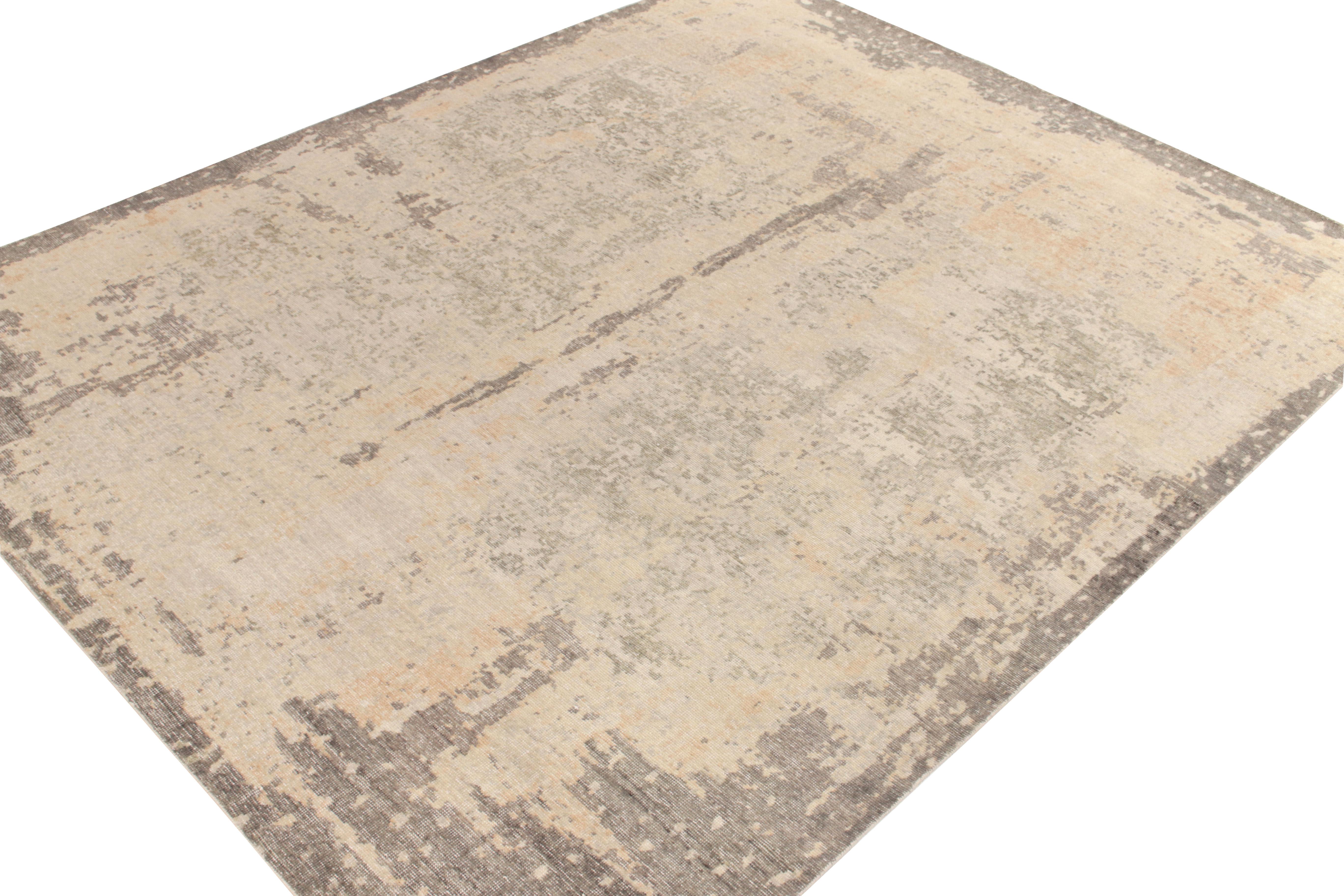 Indian Rug & Kilim's Distressed Style Modern Rug in Gray and Beige Abstract Pattern For Sale