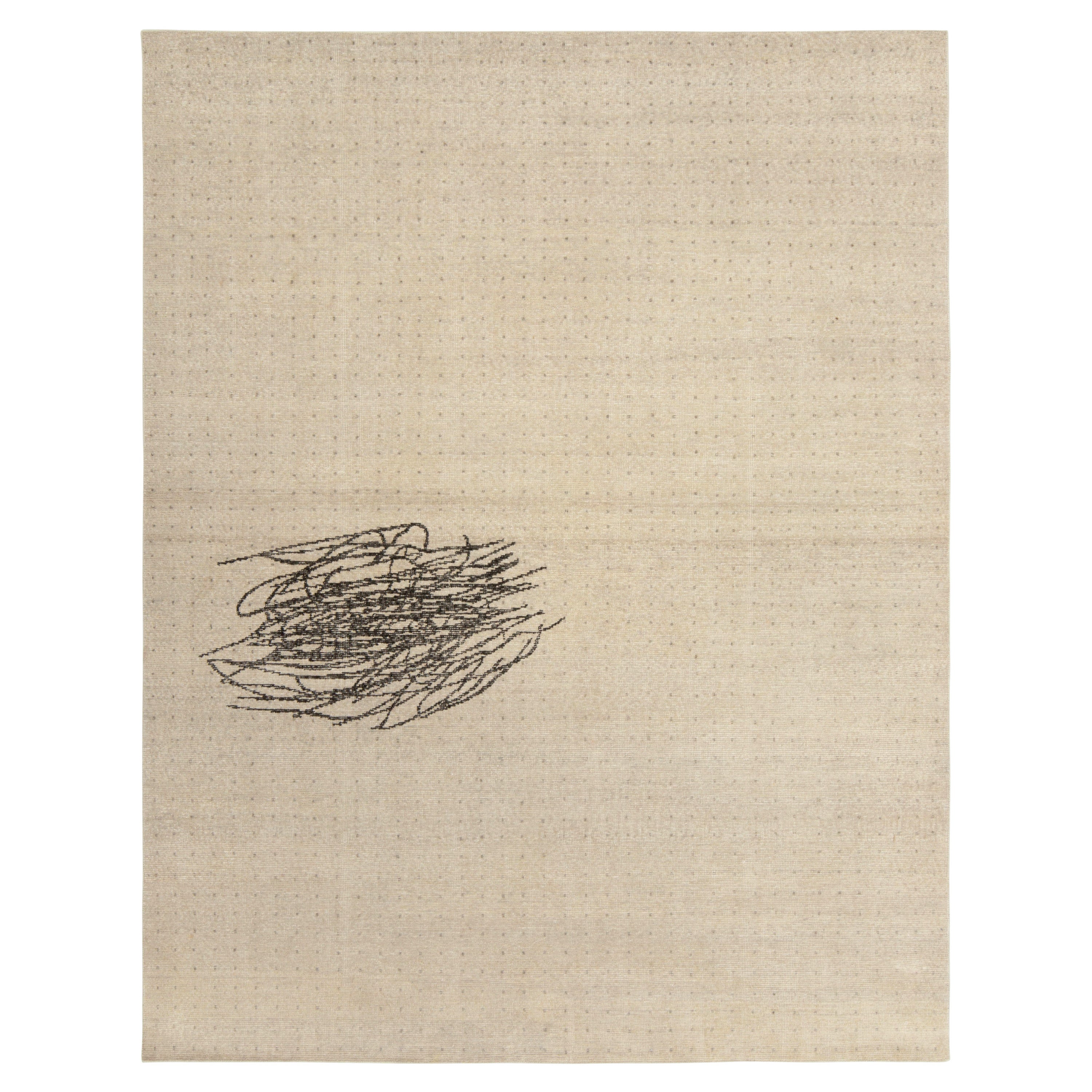 Alfombra moderna de estilo desgastado Rug & Kilim con estampado abstracto gris y negro