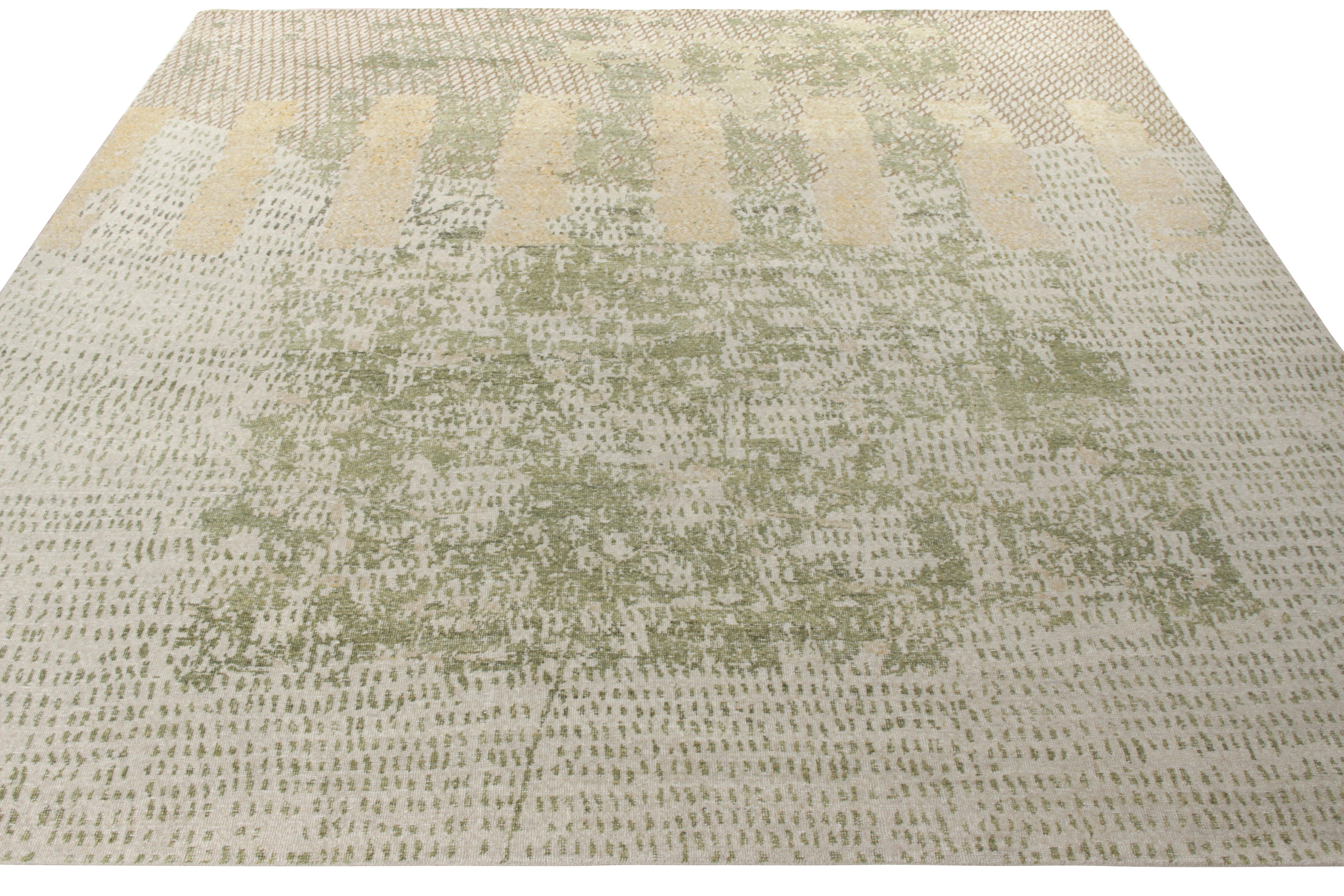 Other Rug & Kilim’s Distressed Style Modern Rug in Green, Beige Abstract Pattern For Sale