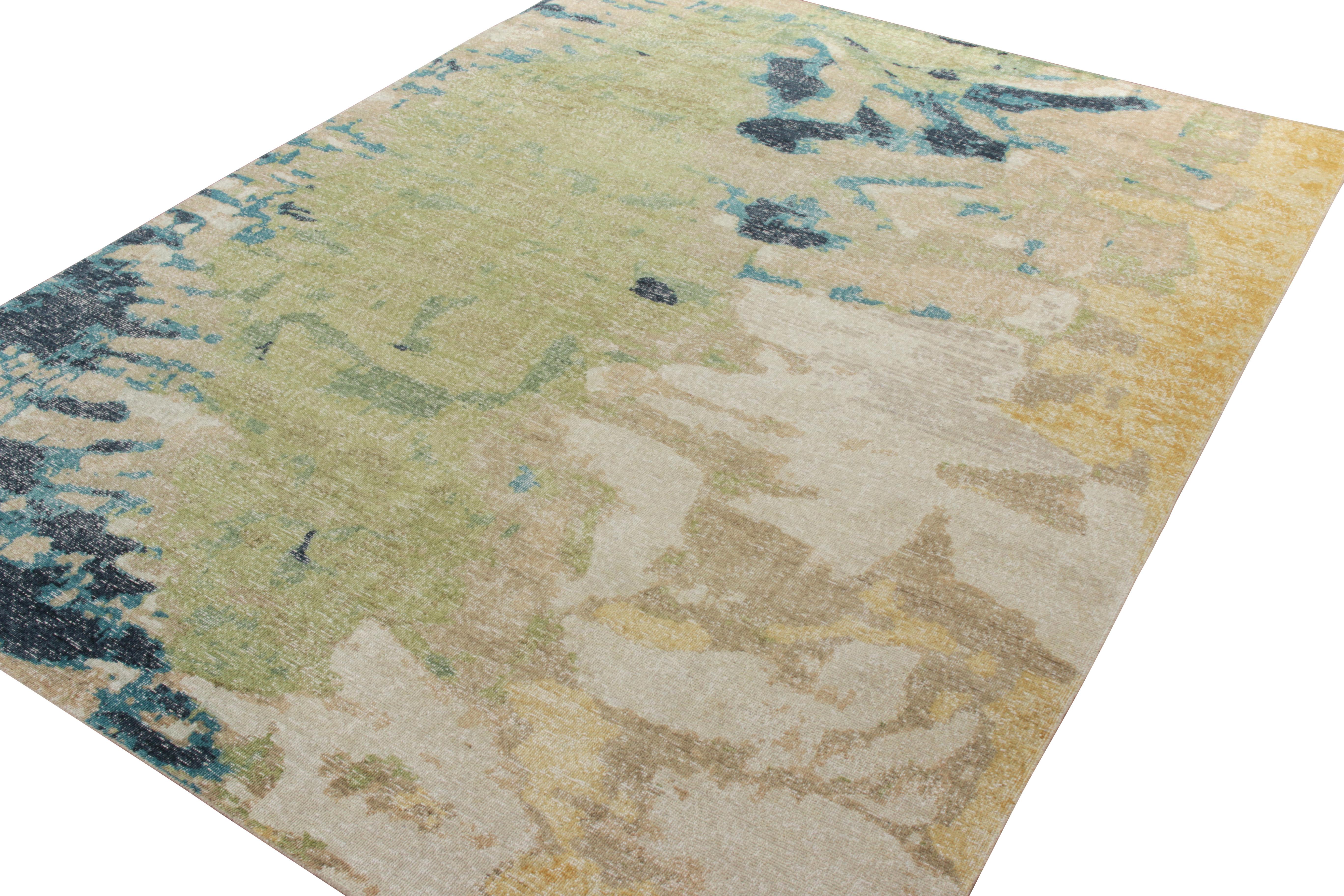 Autre Tapis & Kilims - Tapis moderne de style vieilli en vert, beige et brun abstrait en vente