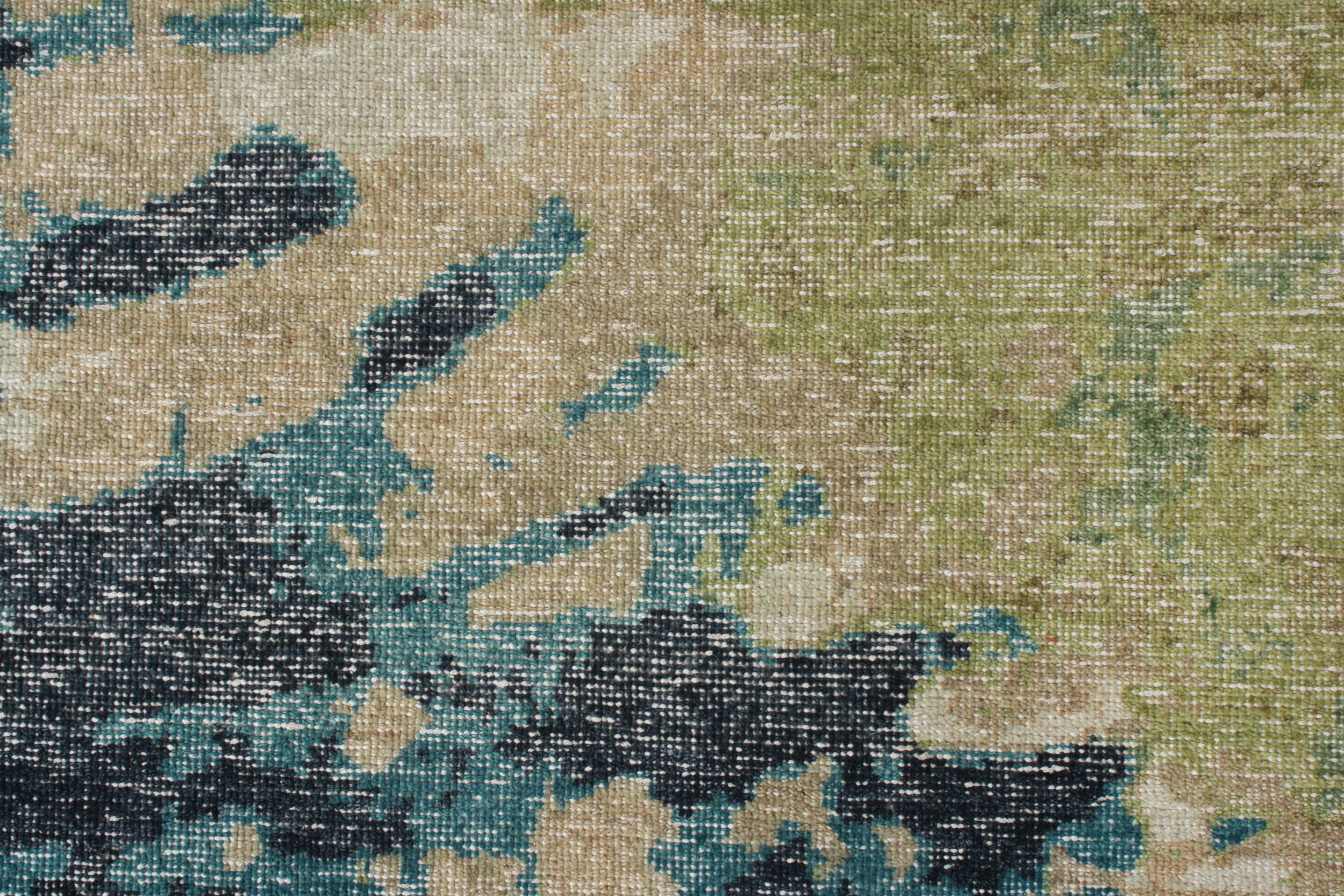 Indien Tapis & Kilims - Tapis moderne de style vieilli en vert, beige et brun abstrait en vente