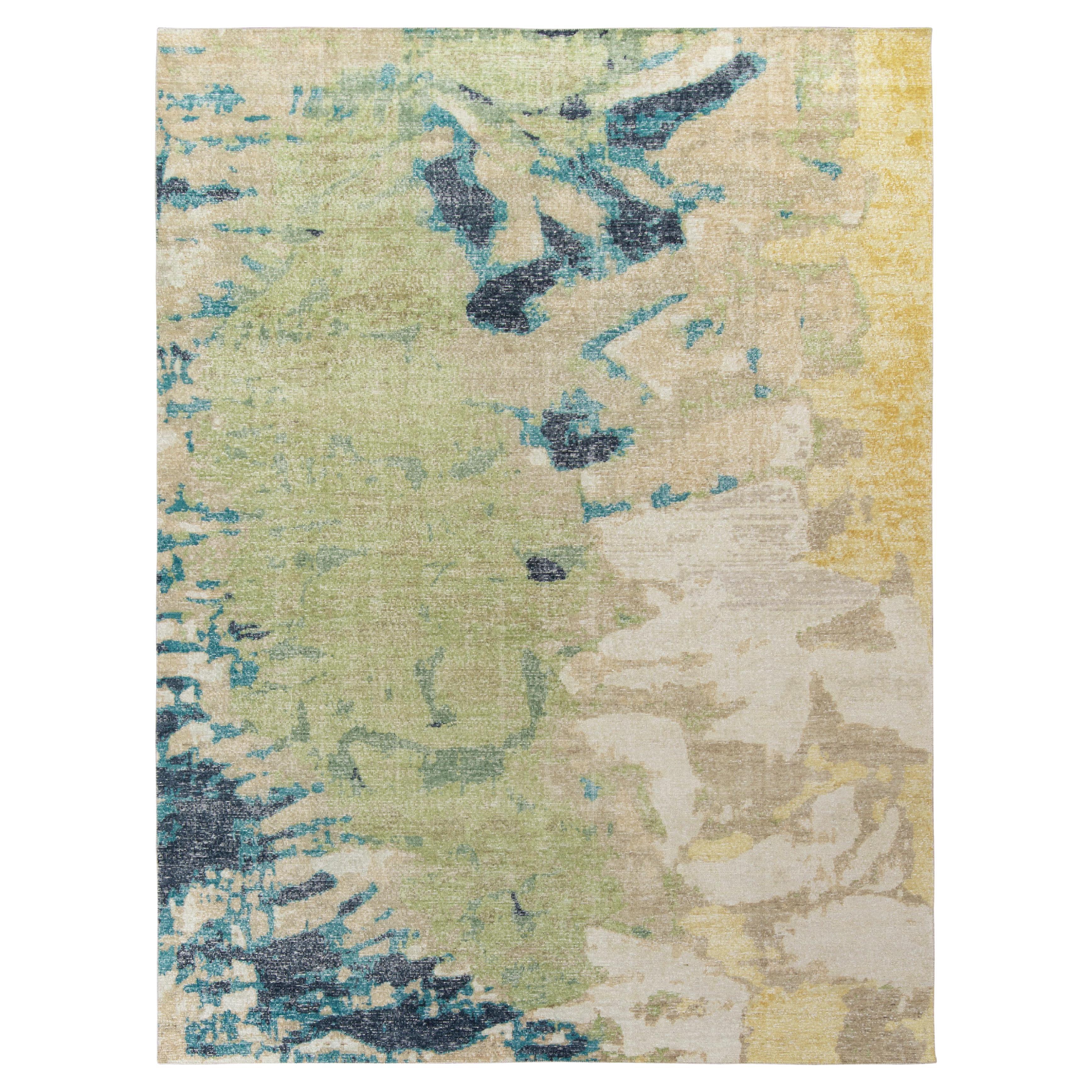 Alfombra moderna de estilo desgastado Rug & Kilim de color verde y estampado abstracto beige-marrón