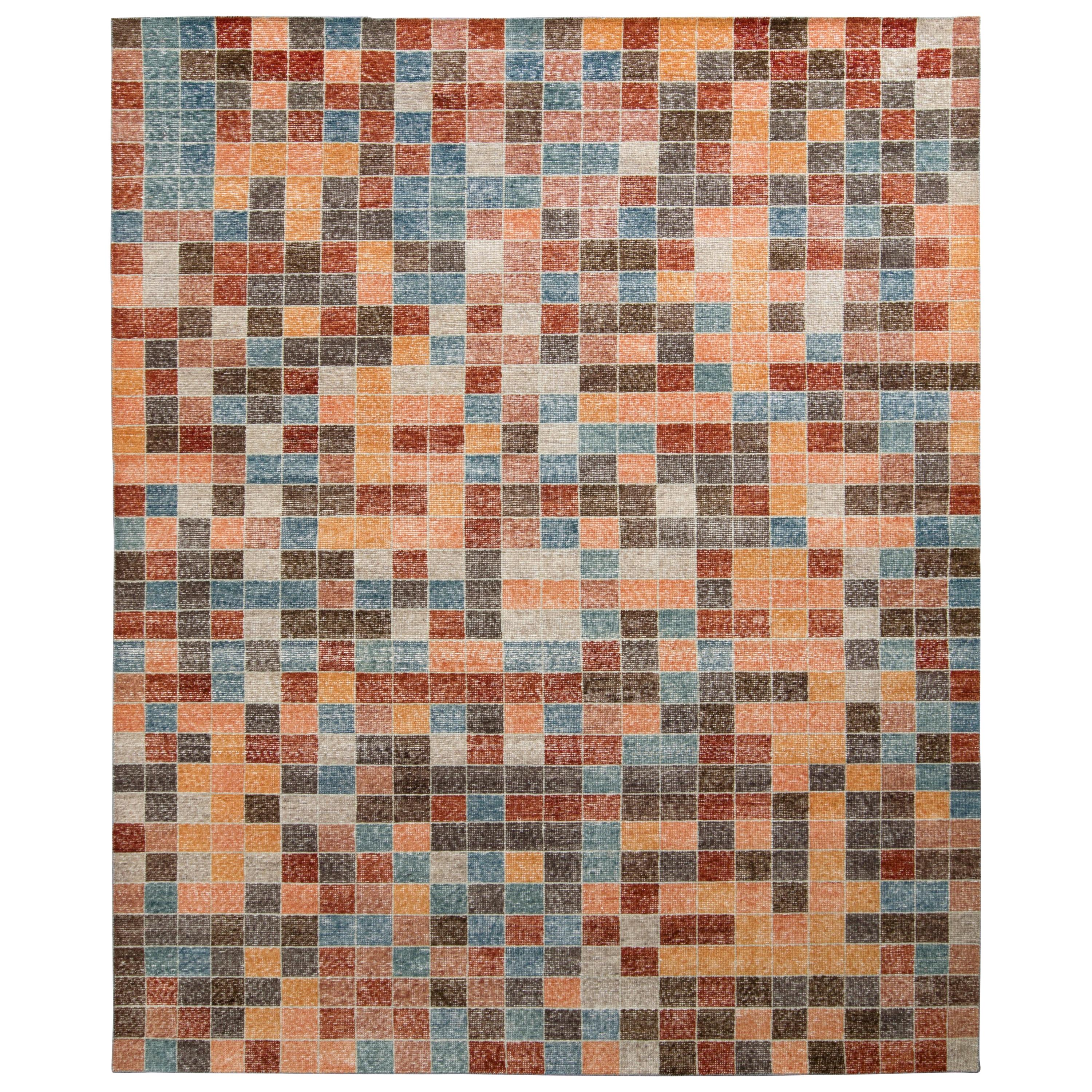 Moderner Teppich im Used-Stil von Teppich & Kilims in Rosa und Blau mit mehrfarbigem Muster im Angebot